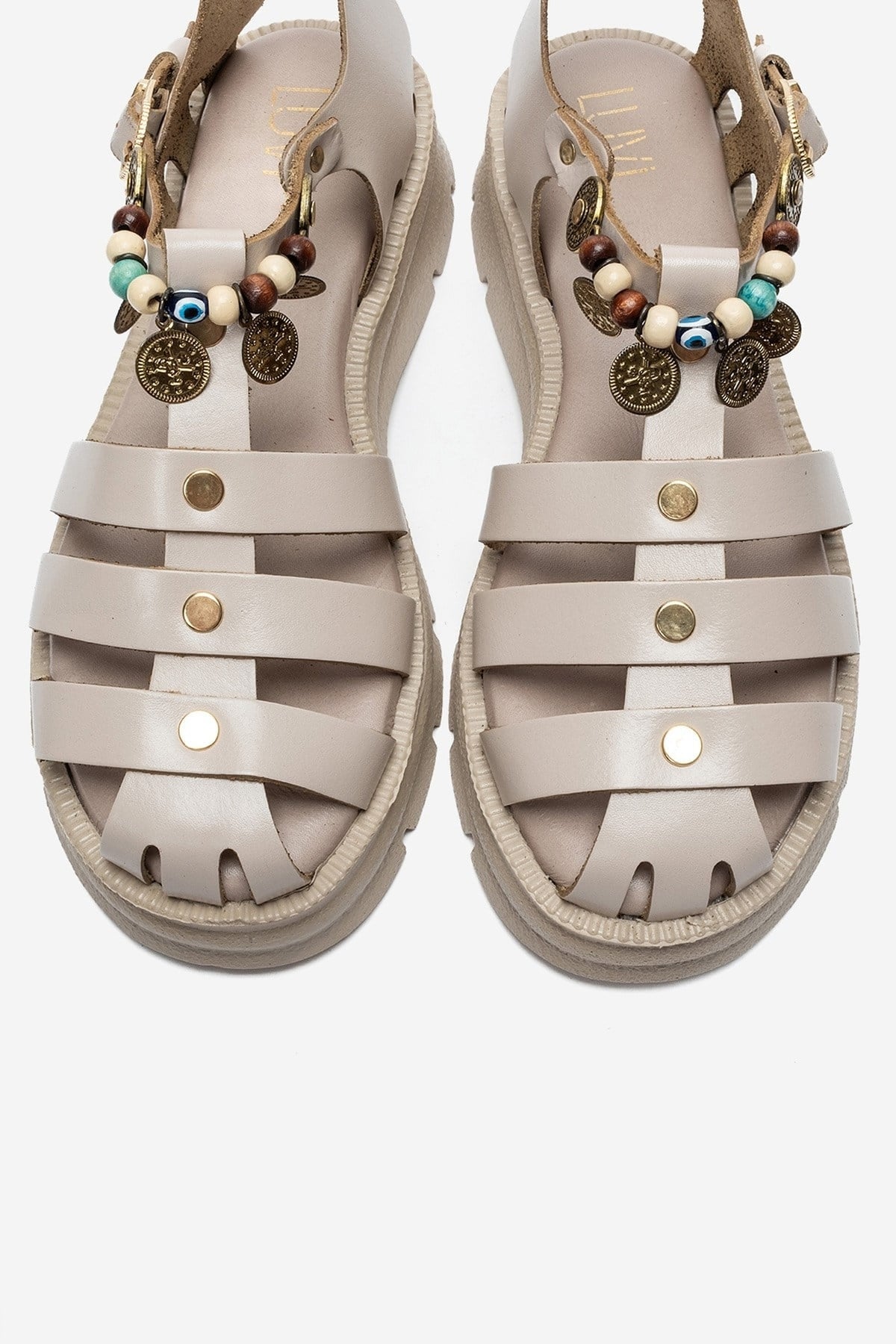 SOLIS - Cream Genuine Leather Beaded Sandal (Women)