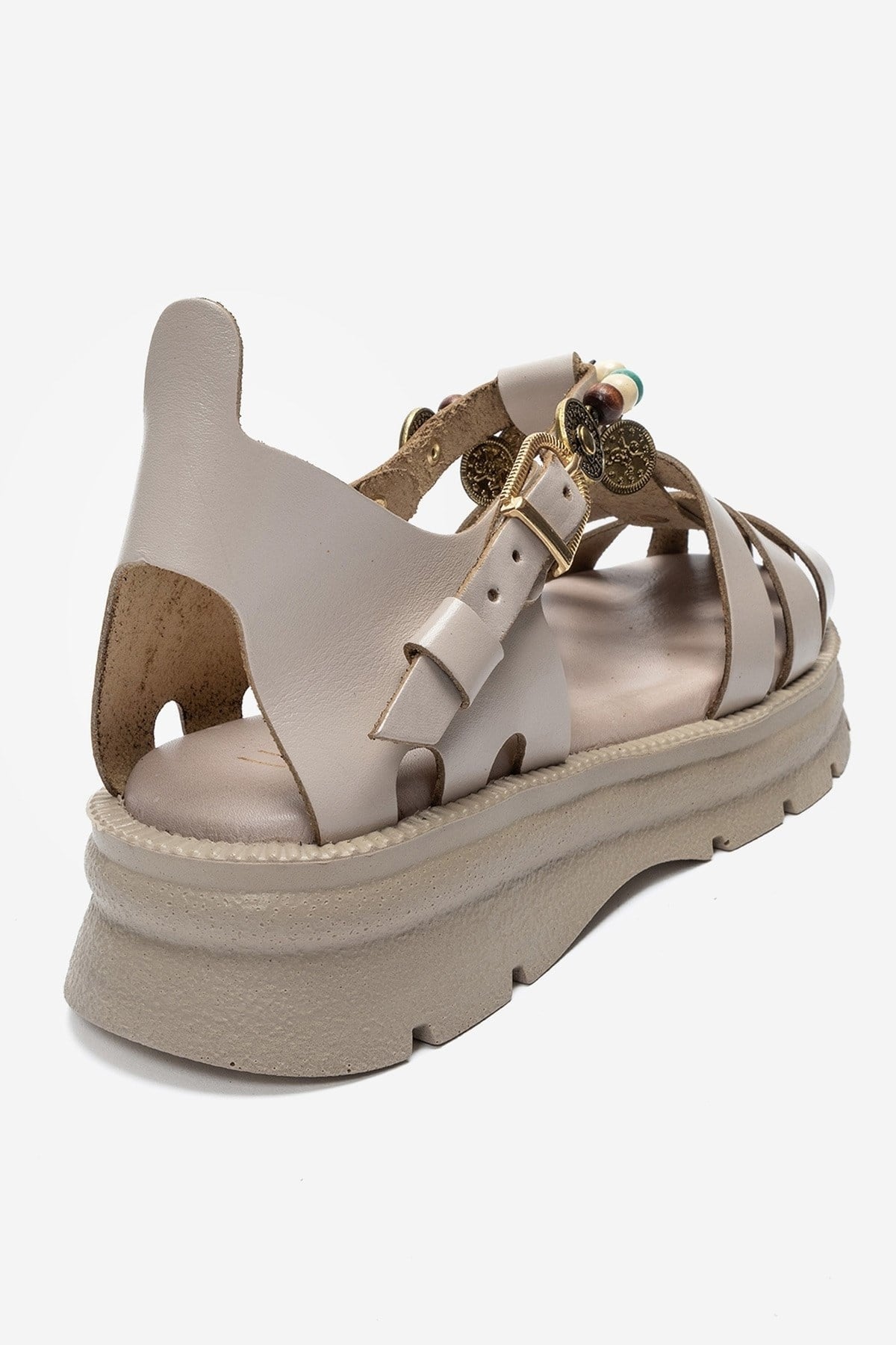 SOLIS - Cream Genuine Leather Beaded Sandal (Women)