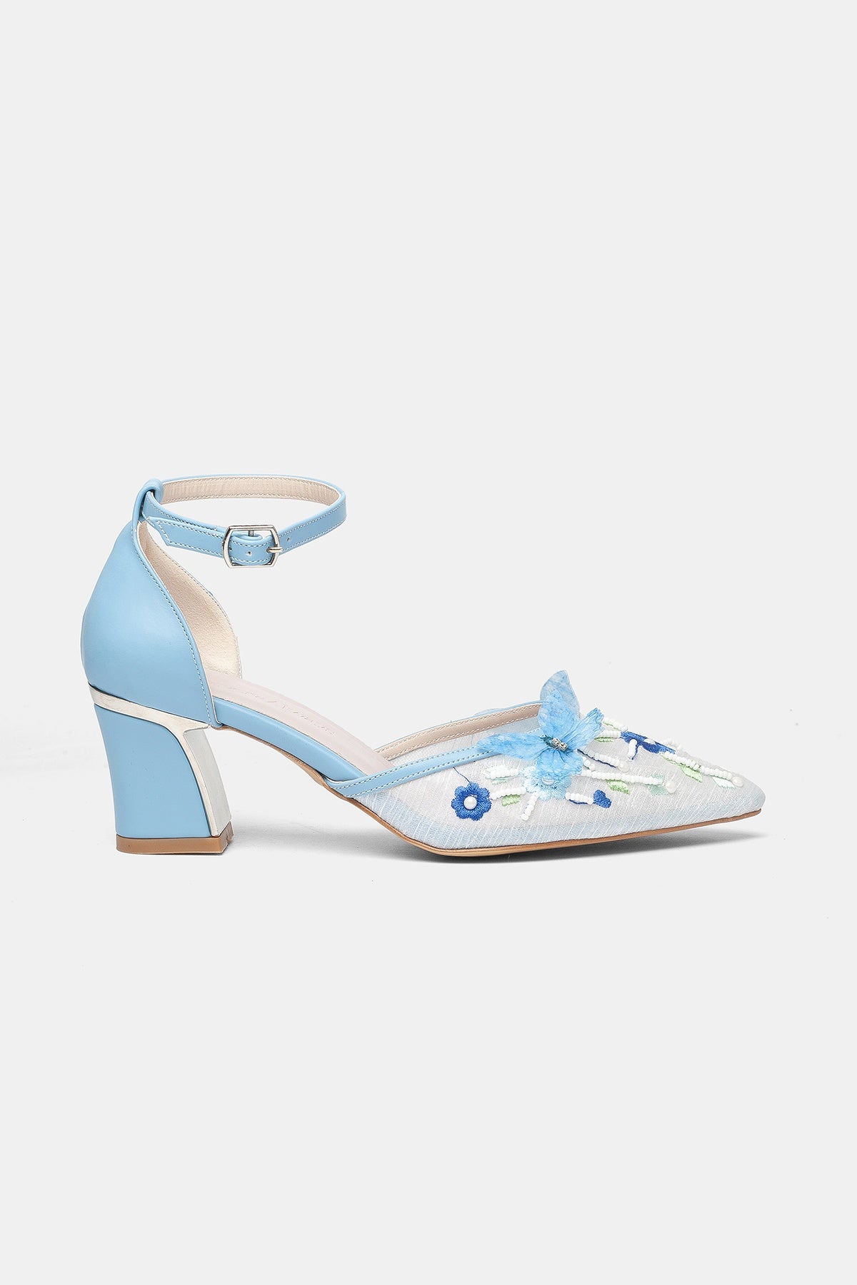 Iry Blue Butterfly Embroidered Mesh Pumps