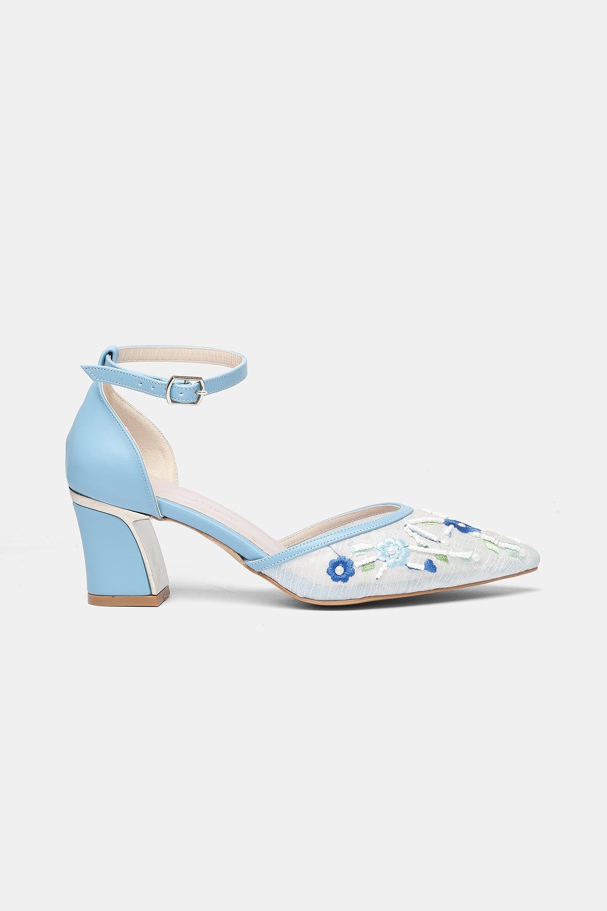 Lorelai Blue Embroidered Mesh Pumps