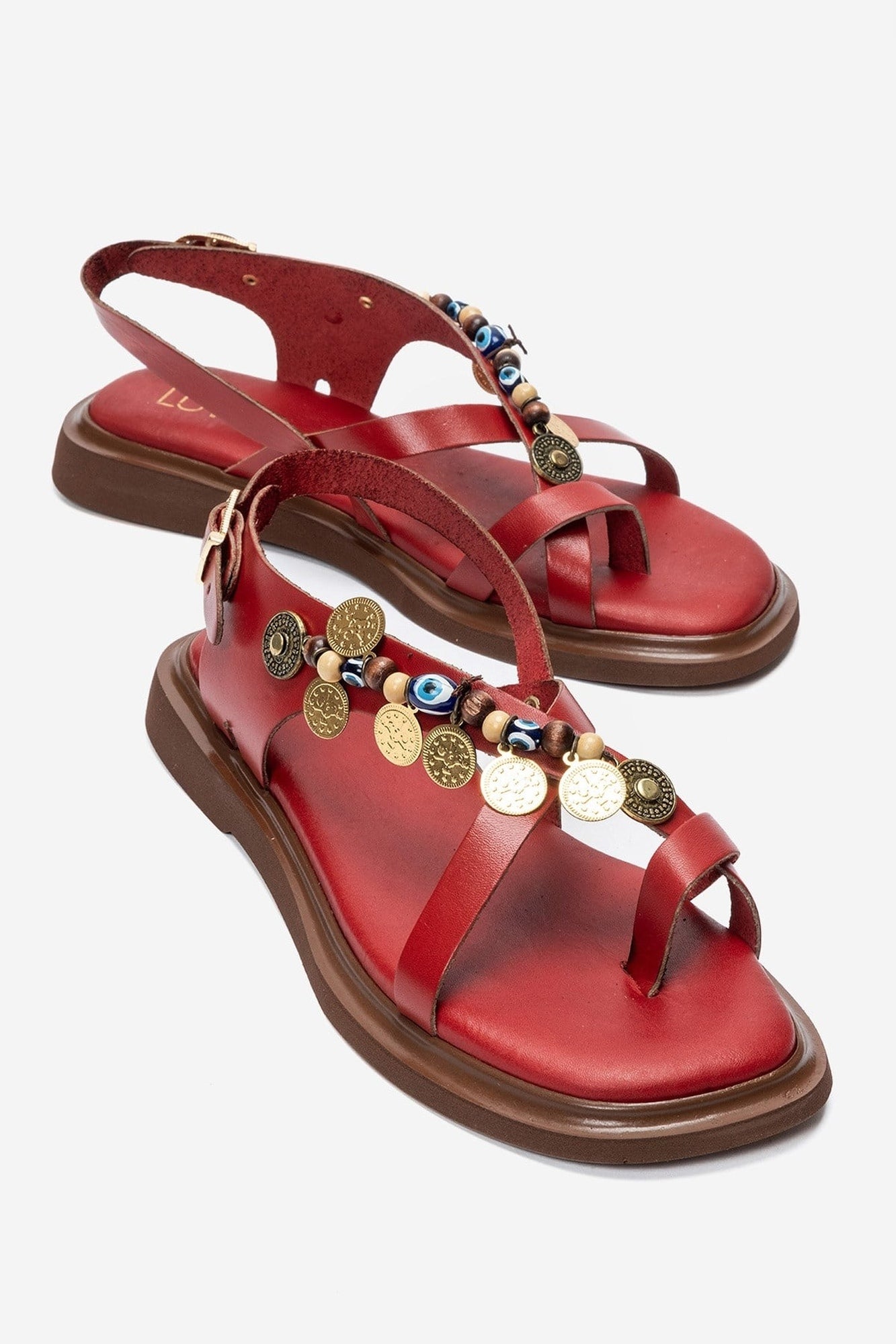 HUSH - Red Genuine Leather Toe-Post Sandal (Women)