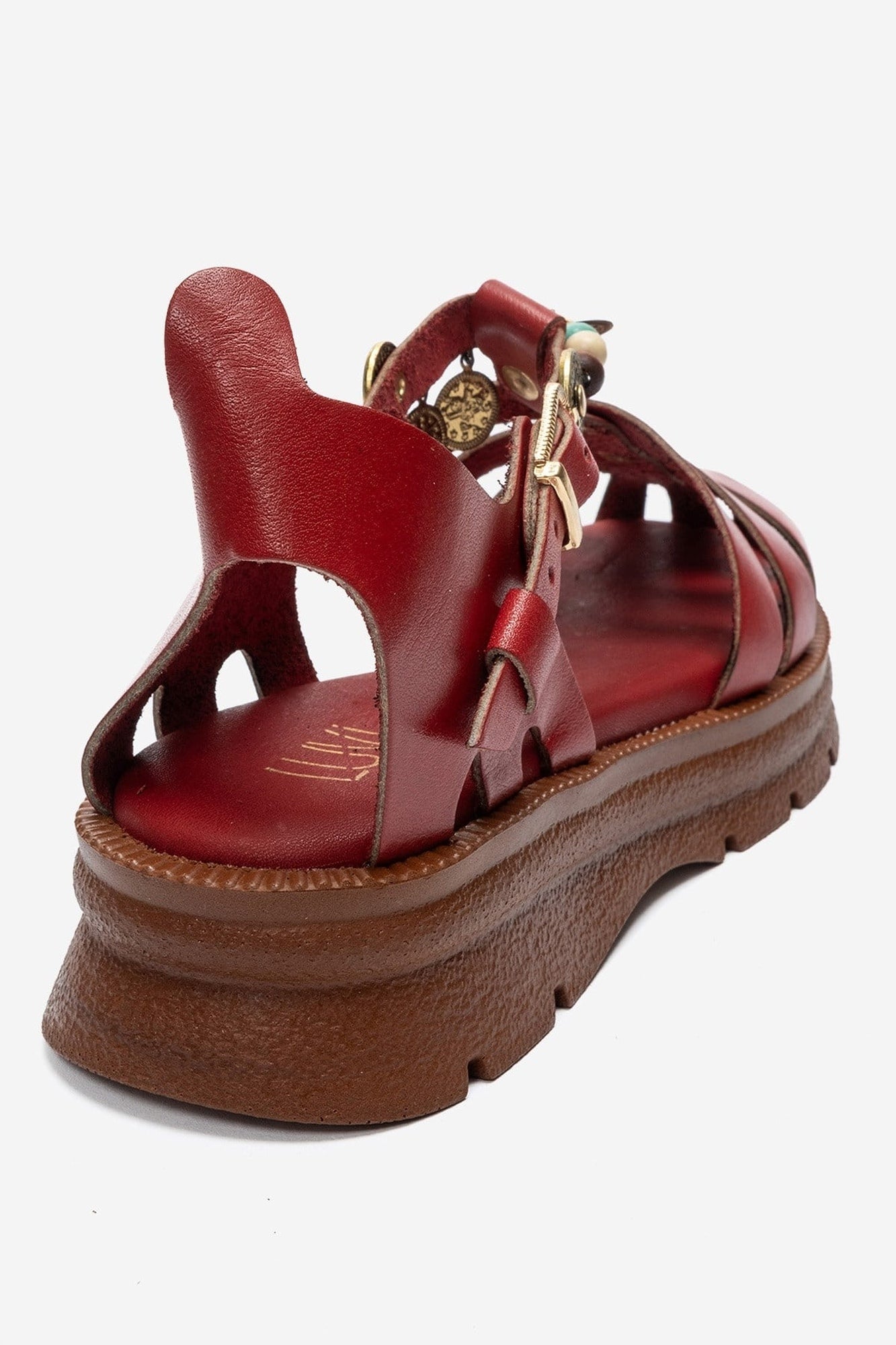 SOLIS - Red Genuine Leather Beaded Sandal (Women)