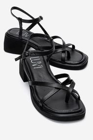Cirelle - Black Genuine Leather Toe-Post Block Heel Sandal (Women)