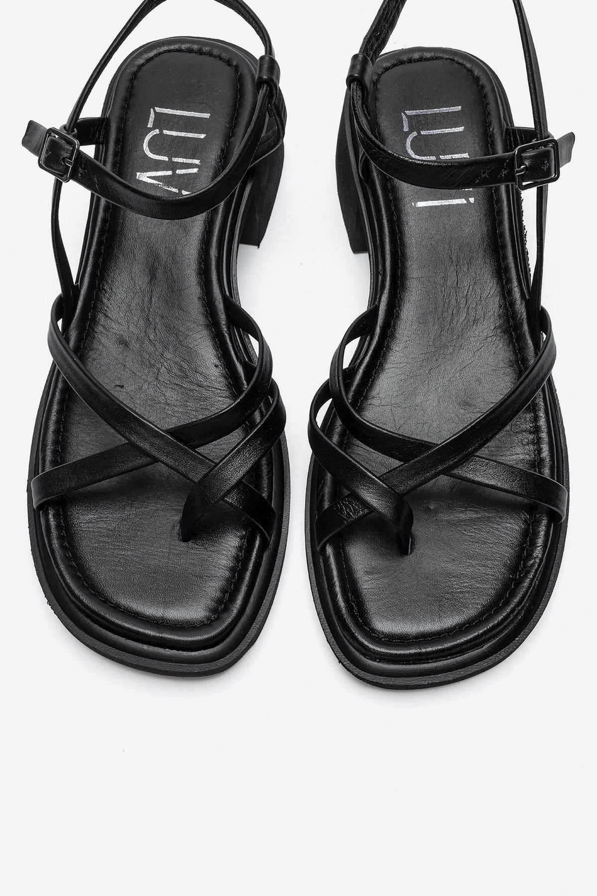 Cirelle - Black Genuine Leather Toe-Post Block Heel Sandal (Women)