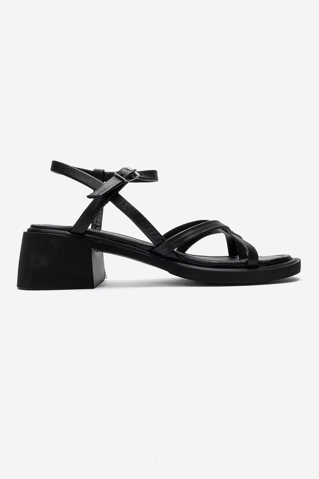 Cirelle - Black Genuine Leather Toe-Post Block Heel Sandal (Women)
