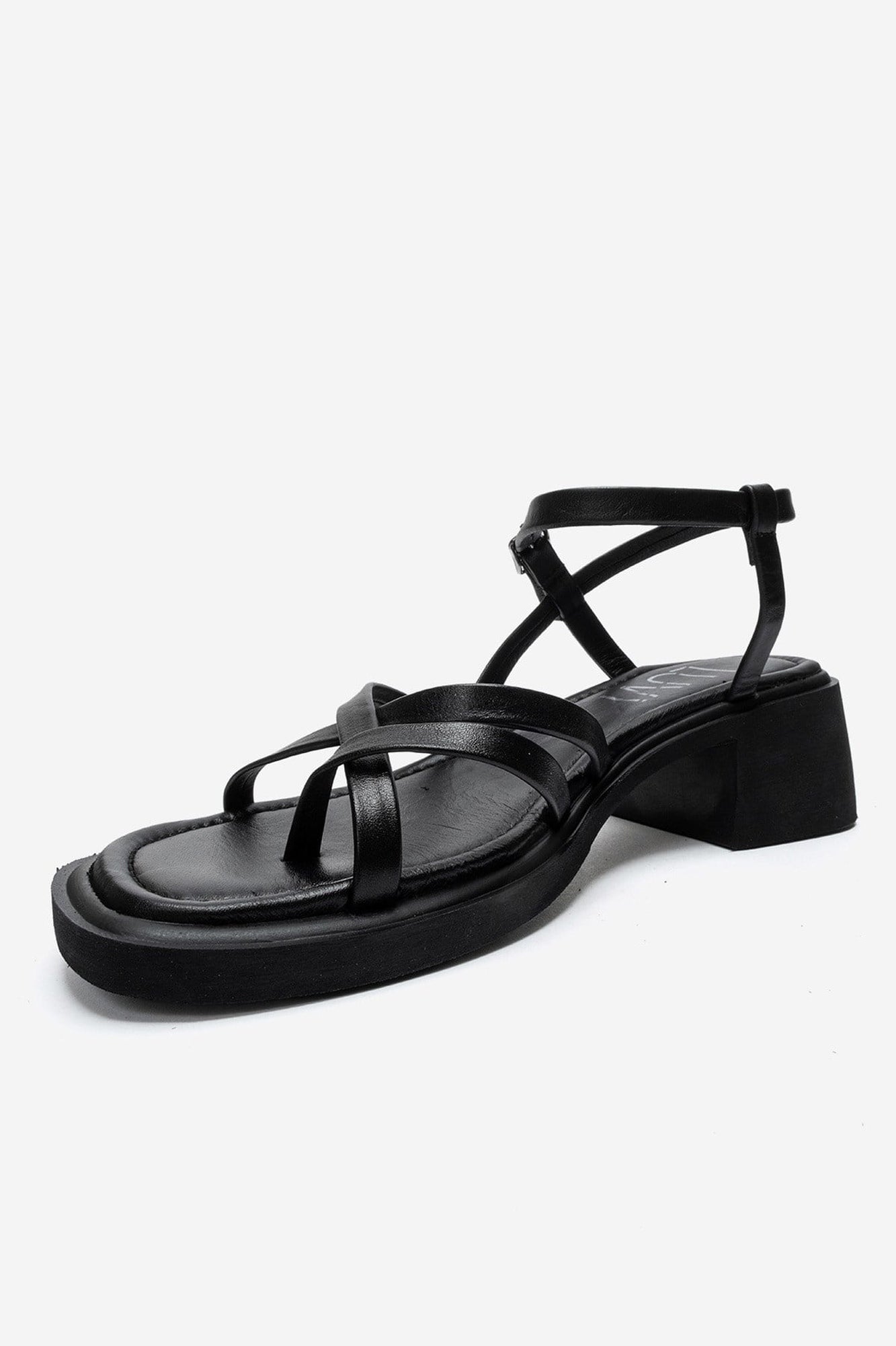 Cirelle - Black Genuine Leather Toe-Post Block Heel Sandal (Women)