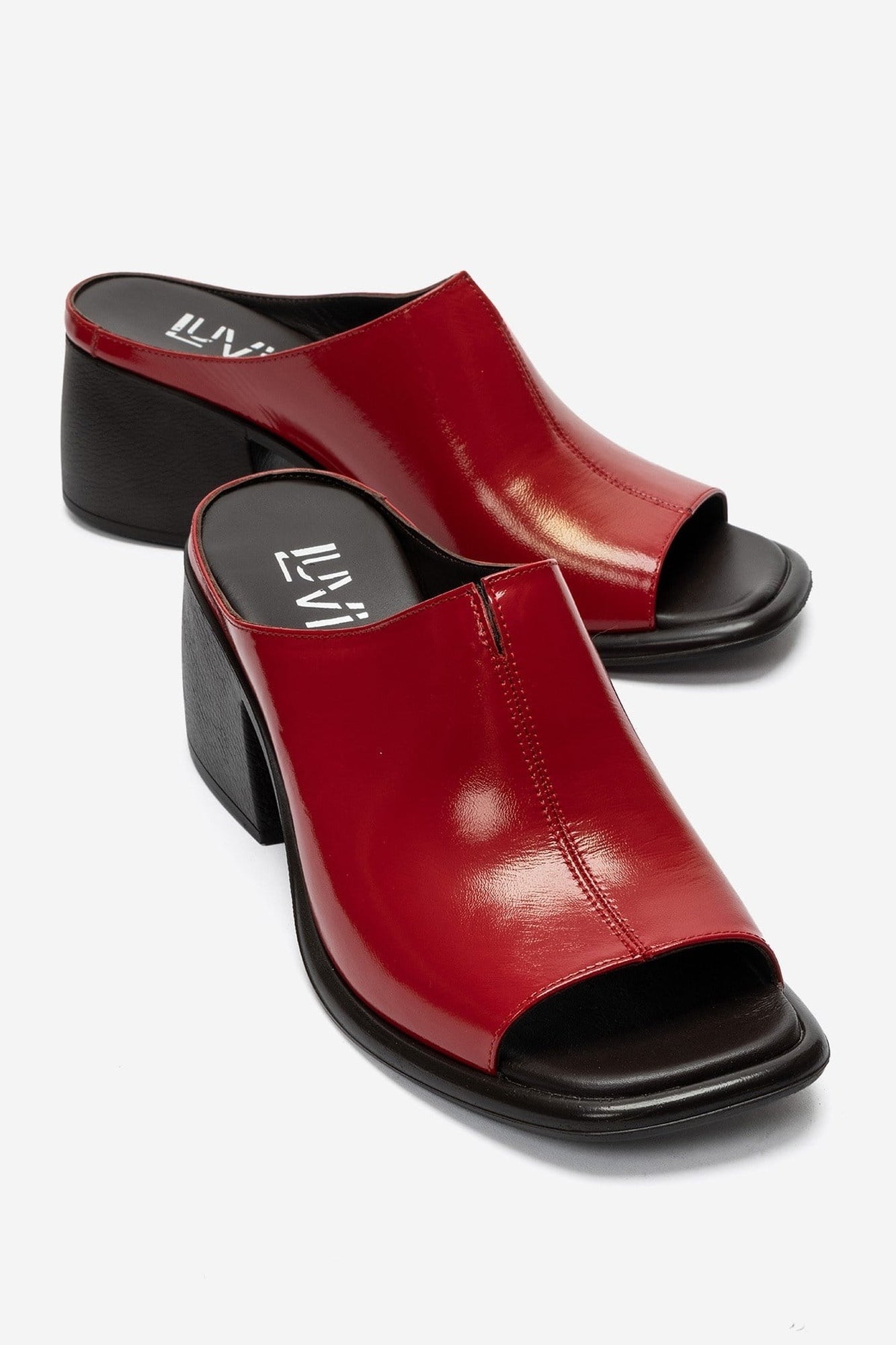 SOREX - Red Genuine Leather Block Heel Slide (Women)