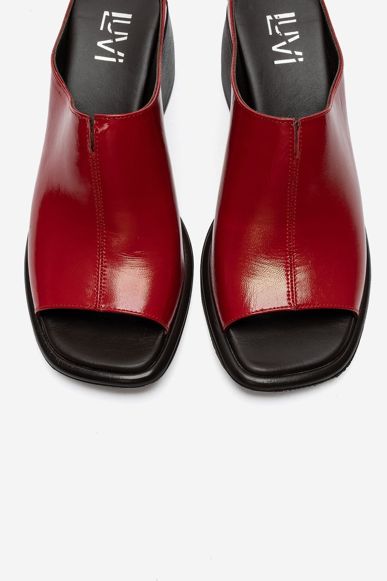 SOREX - Red Genuine Leather Block Heel Slide (Women)
