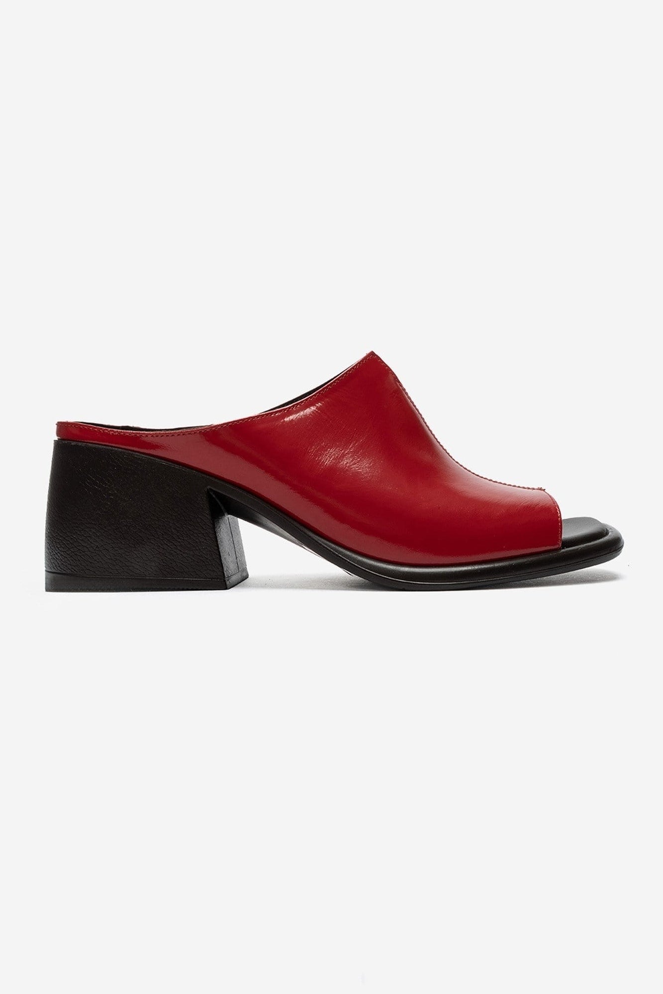 SOREX - Red Genuine Leather Block Heel Slide (Women)