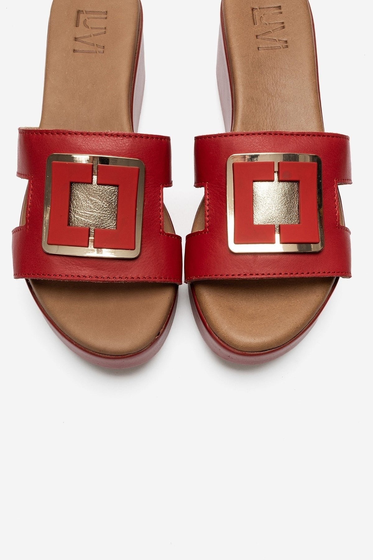 HIOLA - Red Genuine Leather Wedge Platform Slide (Women)