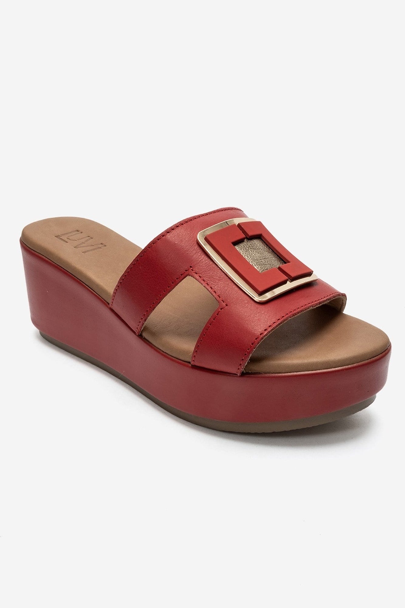 HIOLA - Red Genuine Leather Wedge Platform Slide (Women)