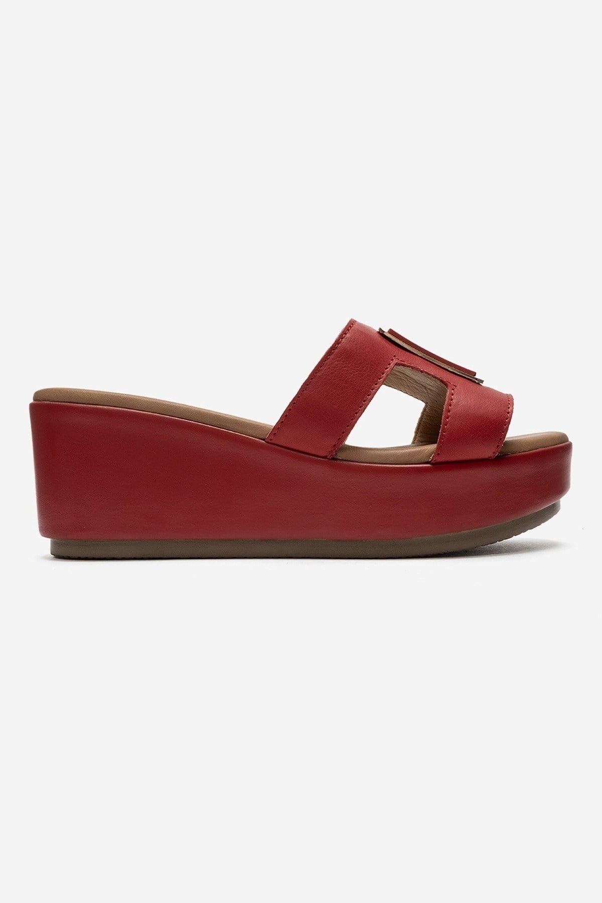 HIOLA - Red Genuine Leather Wedge Platform Slide (Women)