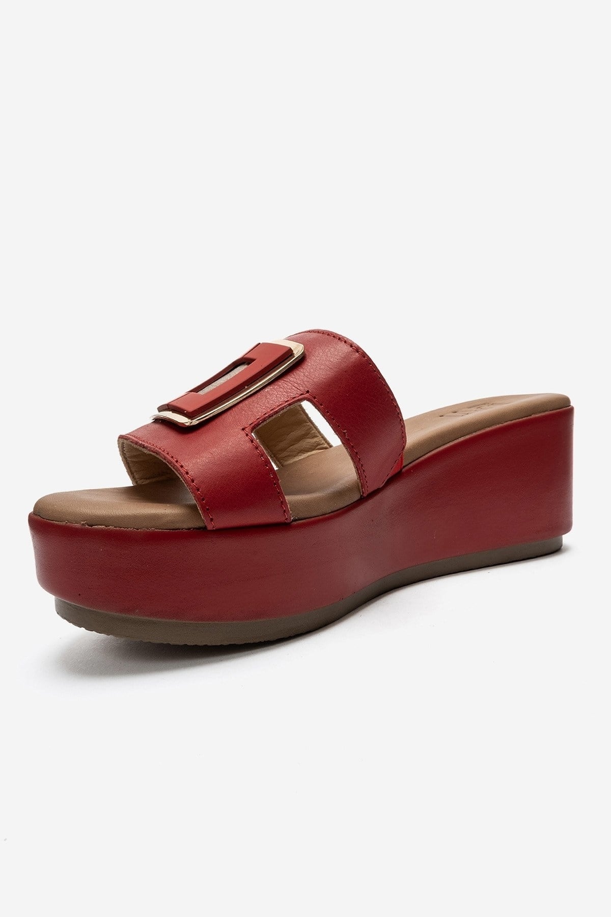 HIOLA - Red Genuine Leather Wedge Platform Slide (Women)
