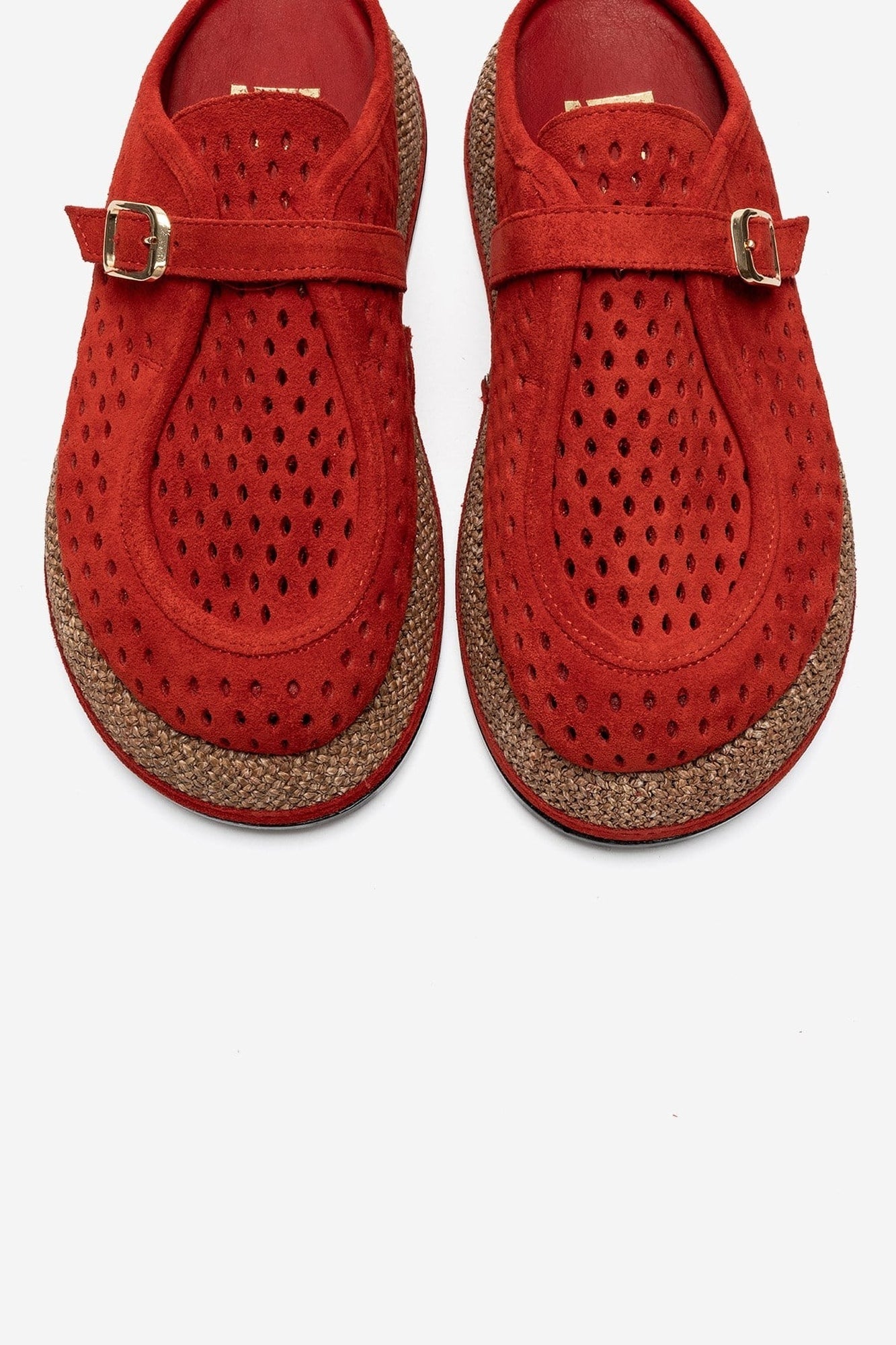 VONE - Red Genuine Leather Buckled Closed-Toe Mule (Women)