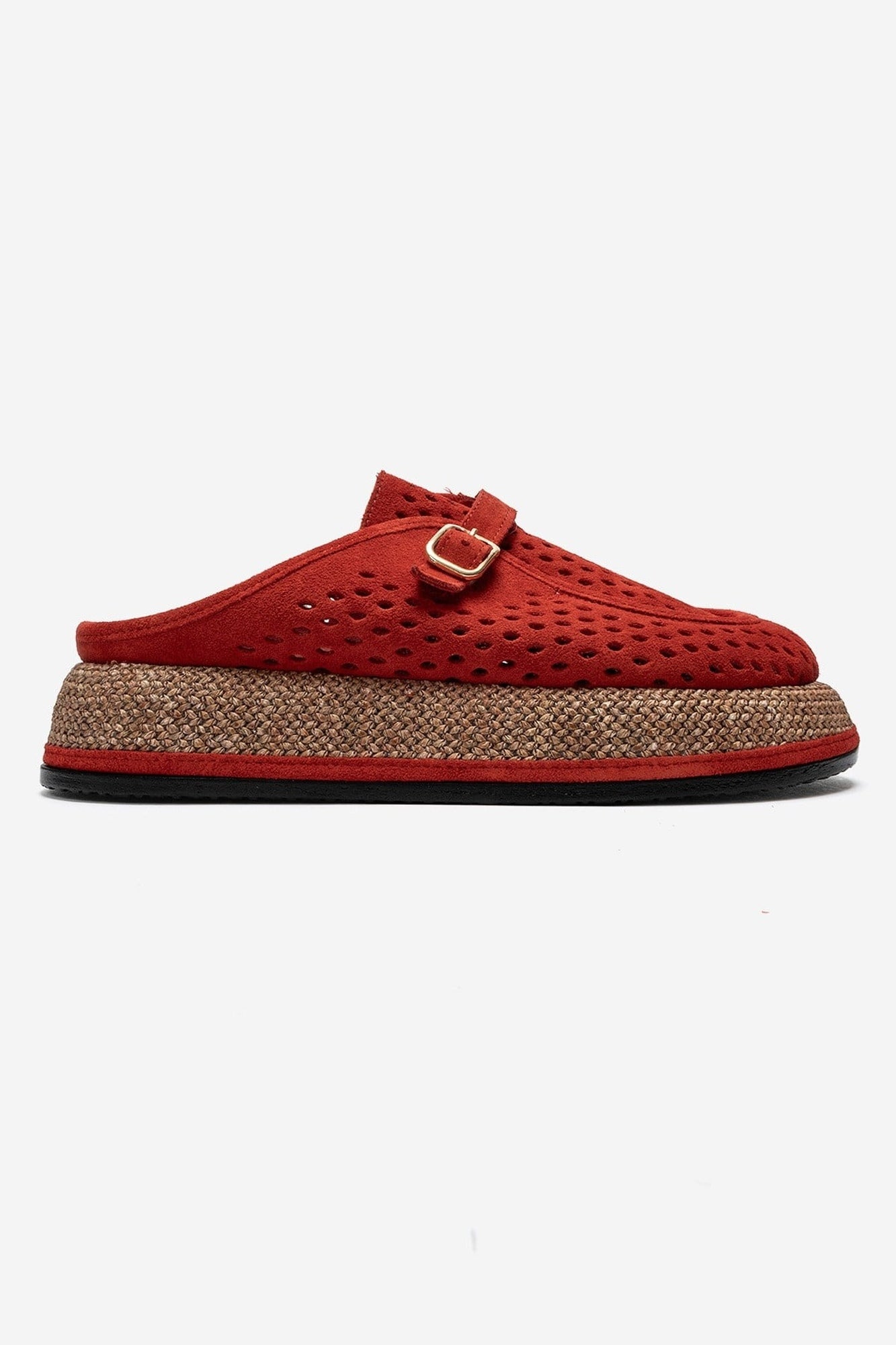 VONE - Red Genuine Leather Buckled Closed-Toe Mule (Women)
