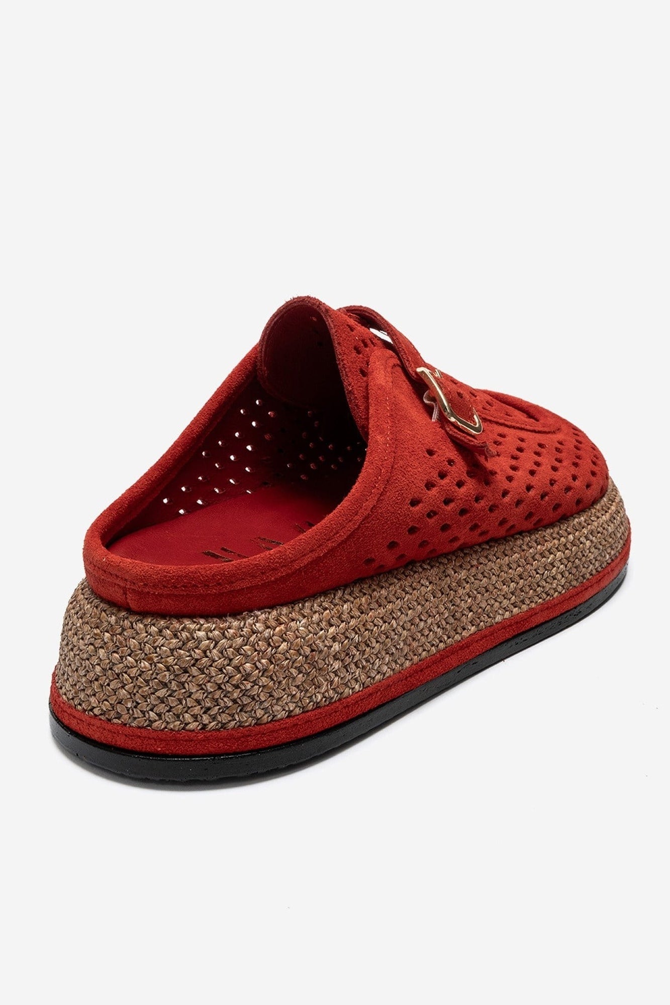 VONE - Red Genuine Leather Buckled Closed-Toe Mule (Women)