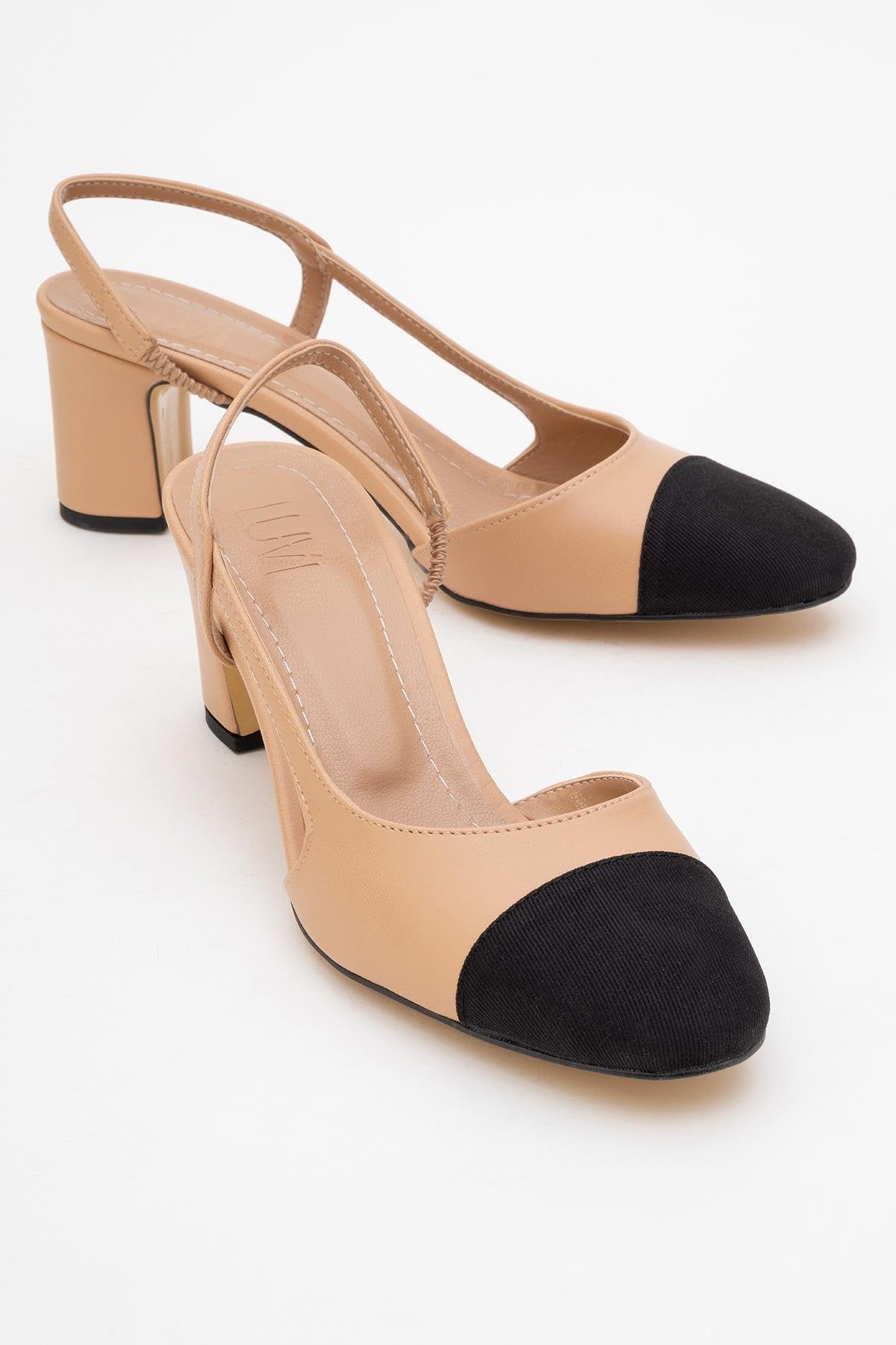 S3 - Beige Black Closed Toe Block Heel Sandal (Women)