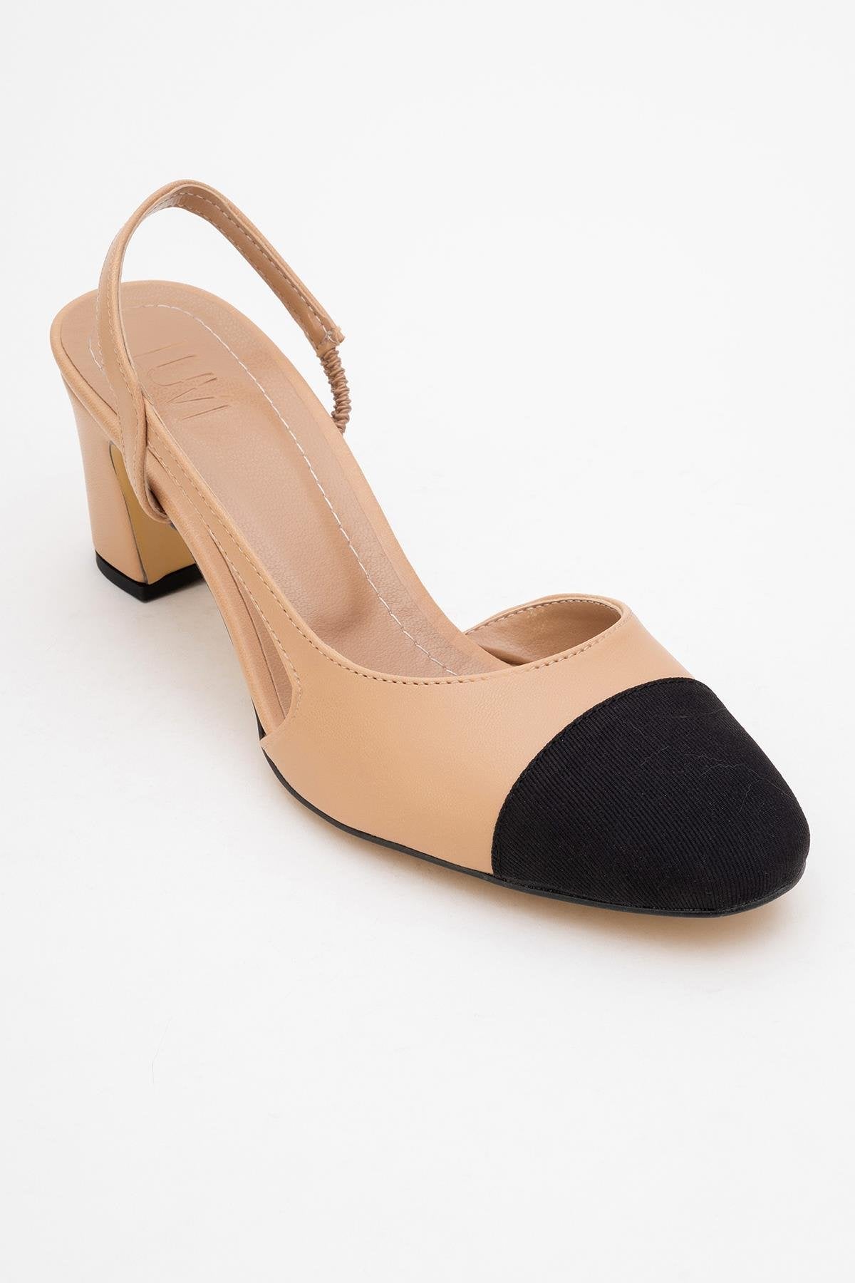 S3 - Beige Black Closed Toe Block Heel Sandal (Women)