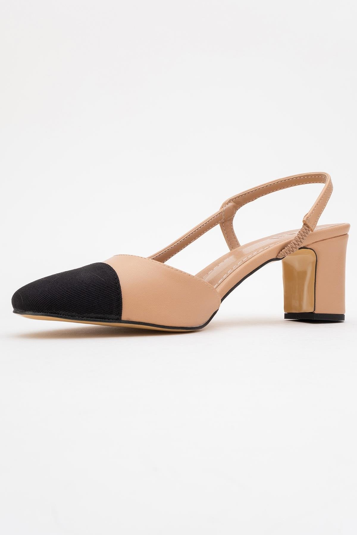 S3 - Beige Black Closed Toe Block Heel Sandal (Women)