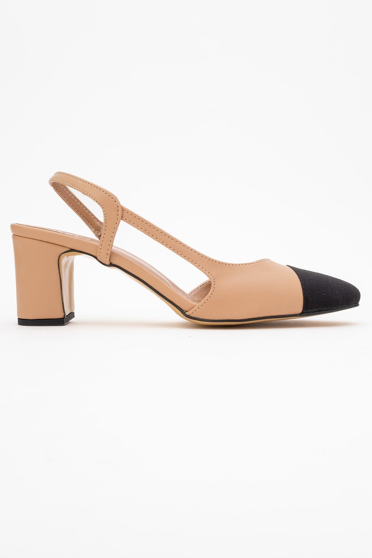 S3 - Beige Black Closed Toe Block Heel Sandal (Women)