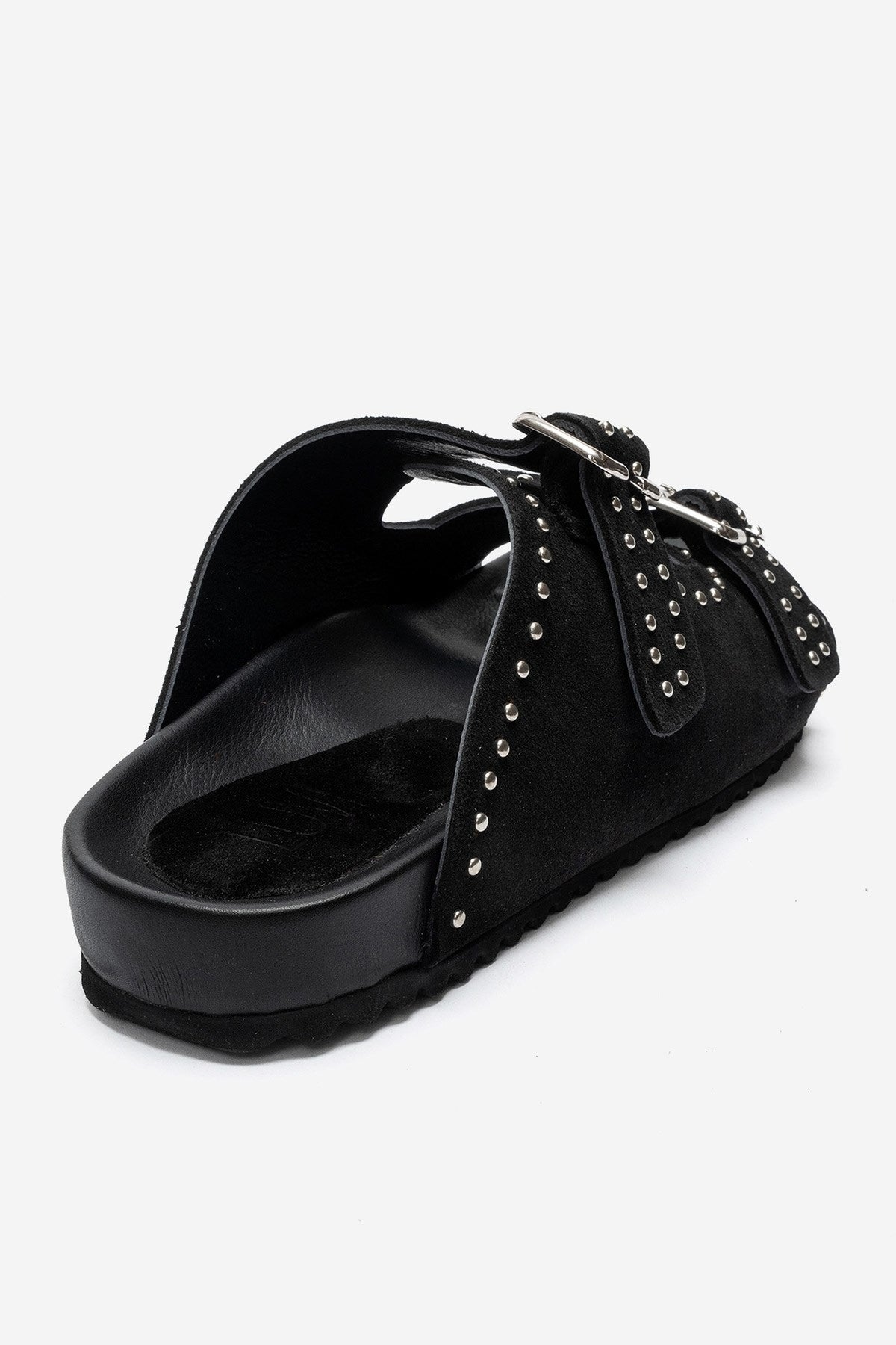 AVENELLE - Black Suede Genuine Leather Double-Band Studded Slide (Women)