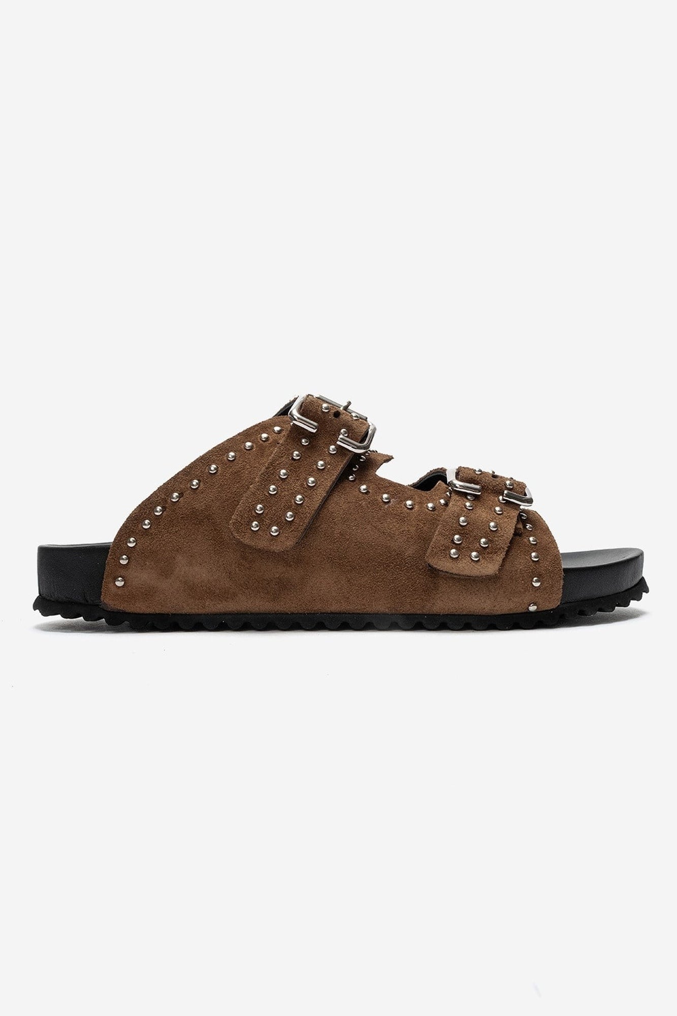 AVENELLE - Taupe Suede Genuine Leather Double-Band Studded Slide (Women)