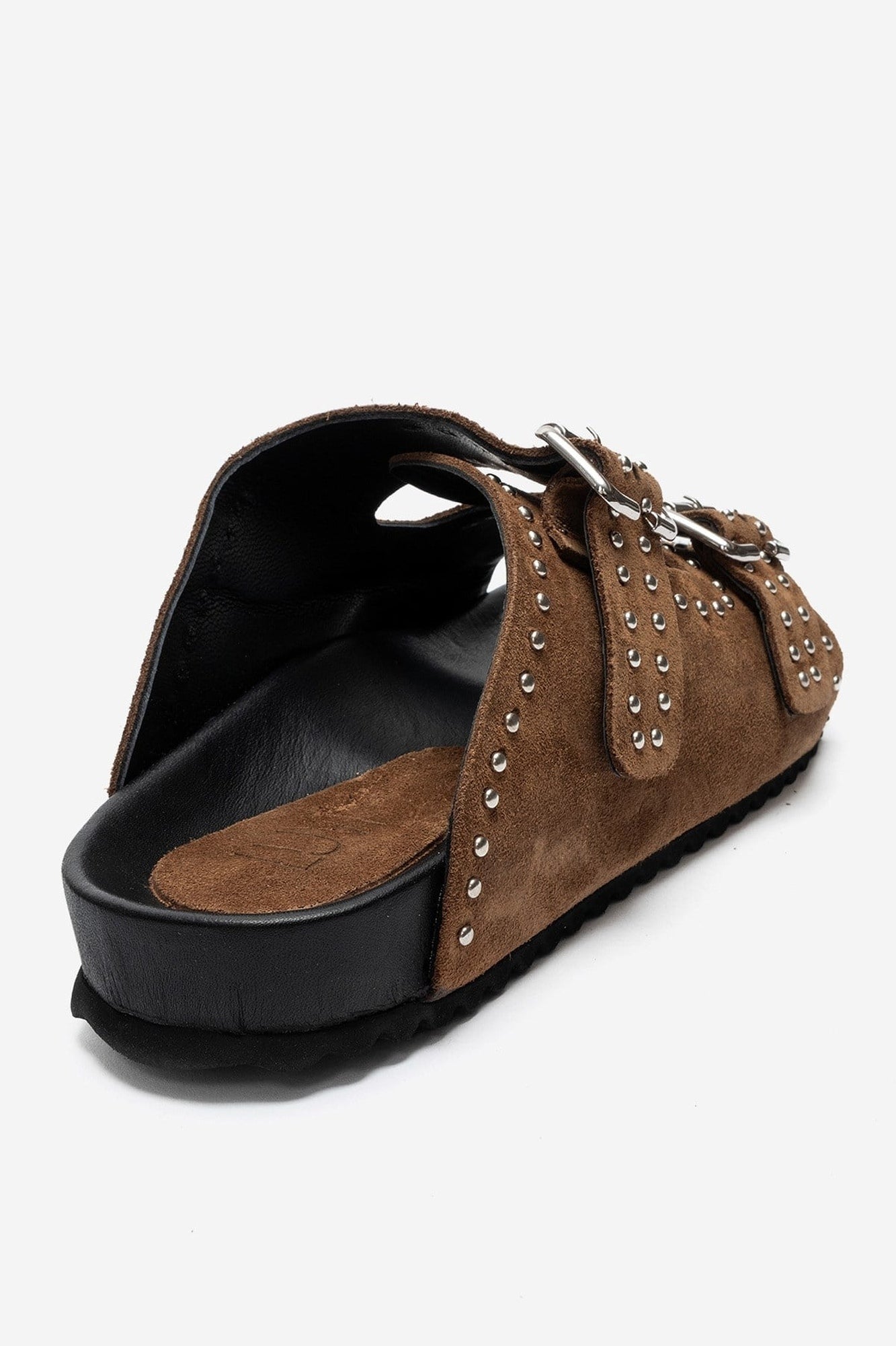 AVENELLE - Taupe Suede Genuine Leather Double-Band Studded Slide (Women)