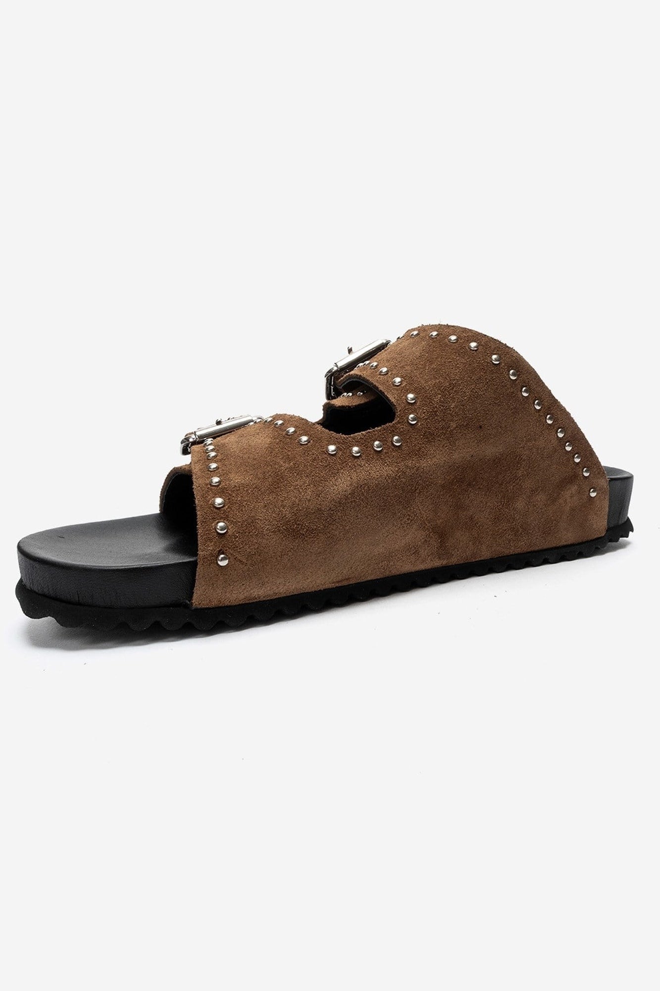 AVENELLE - Taupe Suede Genuine Leather Double-Band Studded Slide (Women)