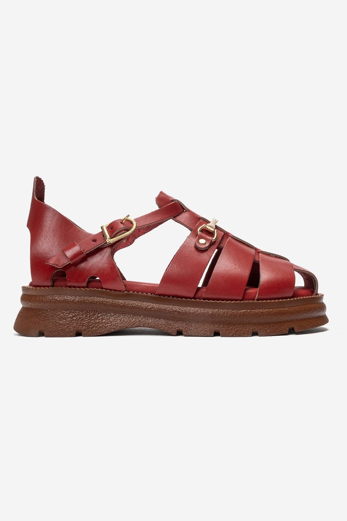 RIELA - Red Genuine Leather Multi-Strap Closed-Back Buckle Sandal (Women)