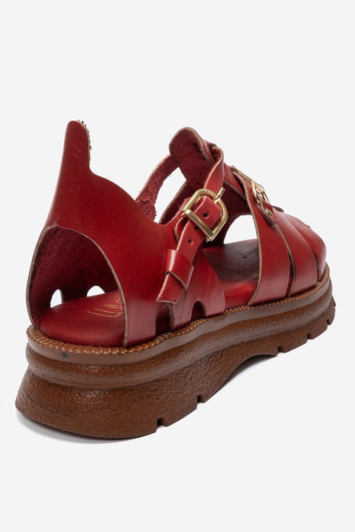 RIELA - Red Genuine Leather Multi-Strap Closed-Back Buckle Sandal (Women)