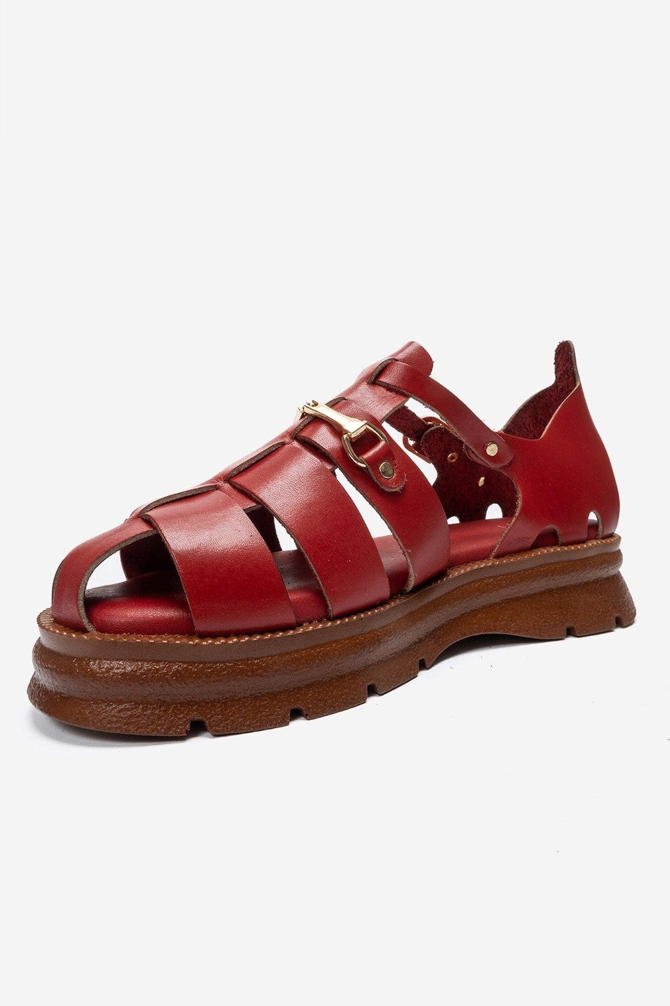 RIELA - Red Genuine Leather Multi-Strap Closed-Back Buckle Sandal (Women)