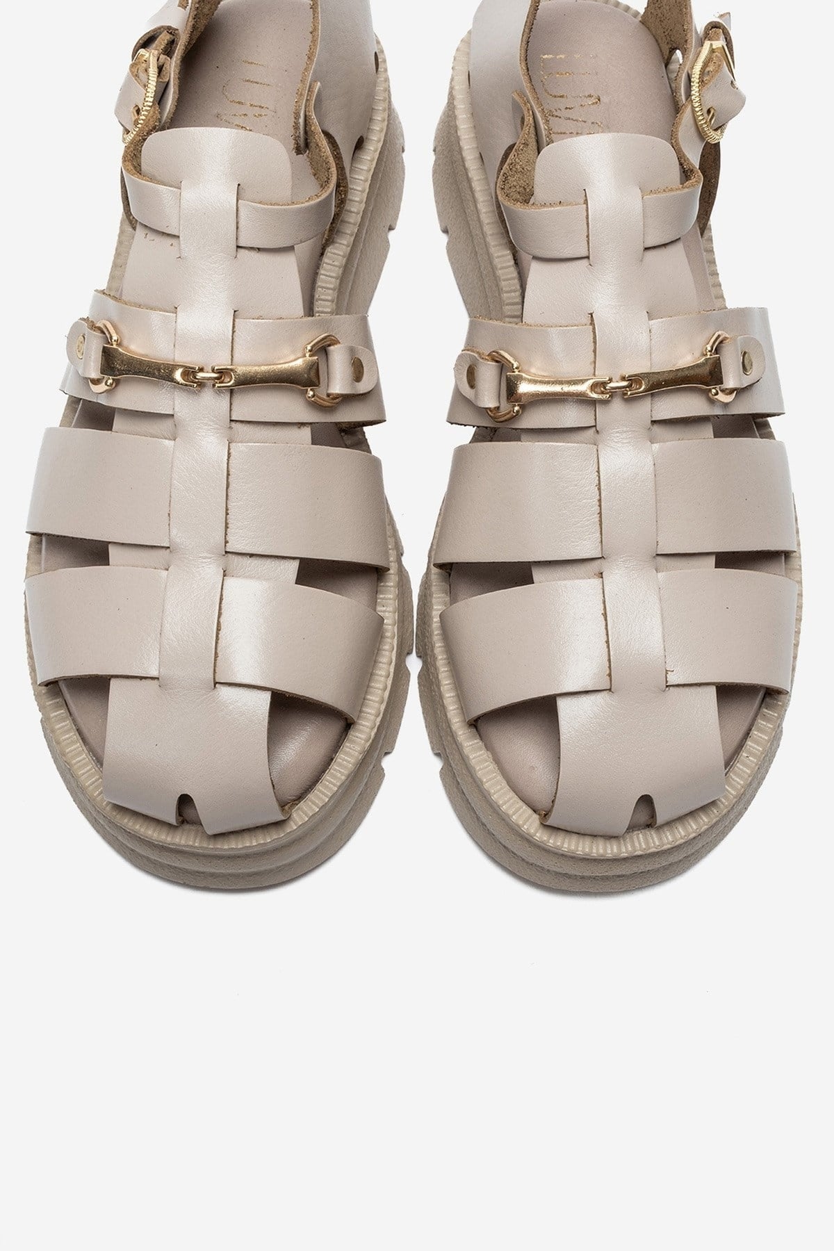 RIELA - Beige Genuine Leather Multi-Strap Closed-Back Buckle Sandal (Women)