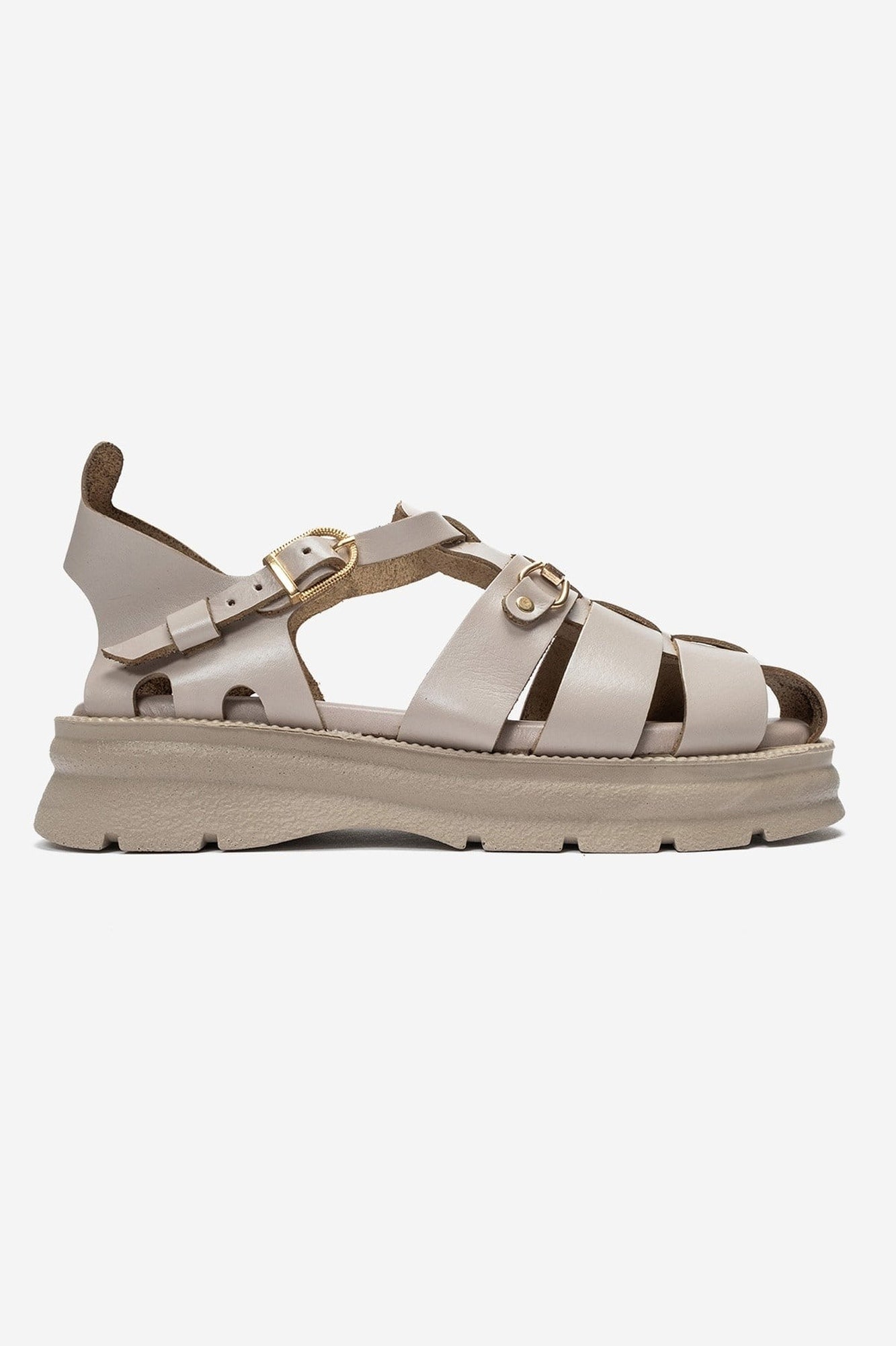 RIELA - Beige Genuine Leather Multi-Strap Closed-Back Buckle Sandal (Women)