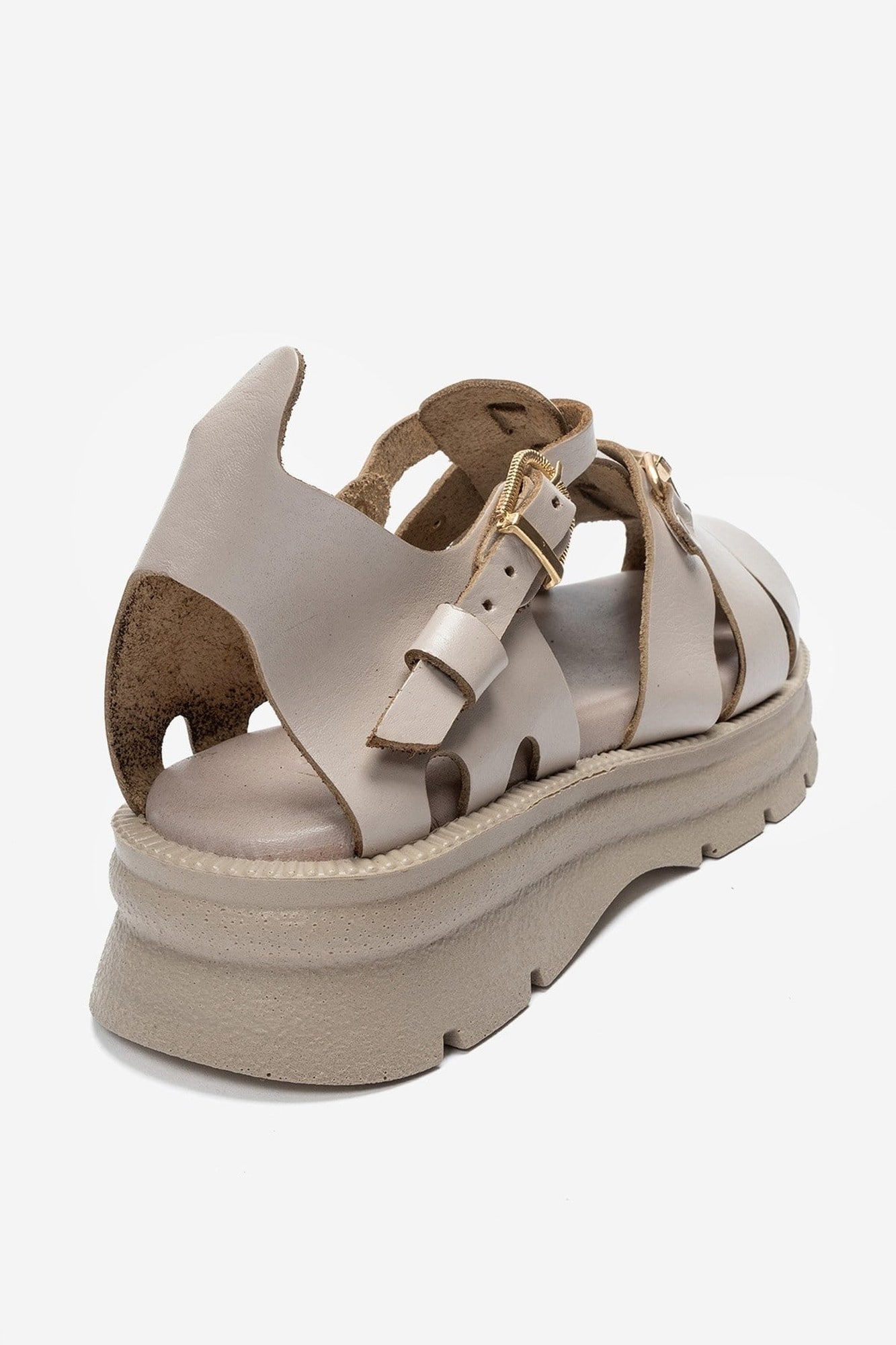 RIELA - Beige Genuine Leather Multi-Strap Closed-Back Buckle Sandal (Women)