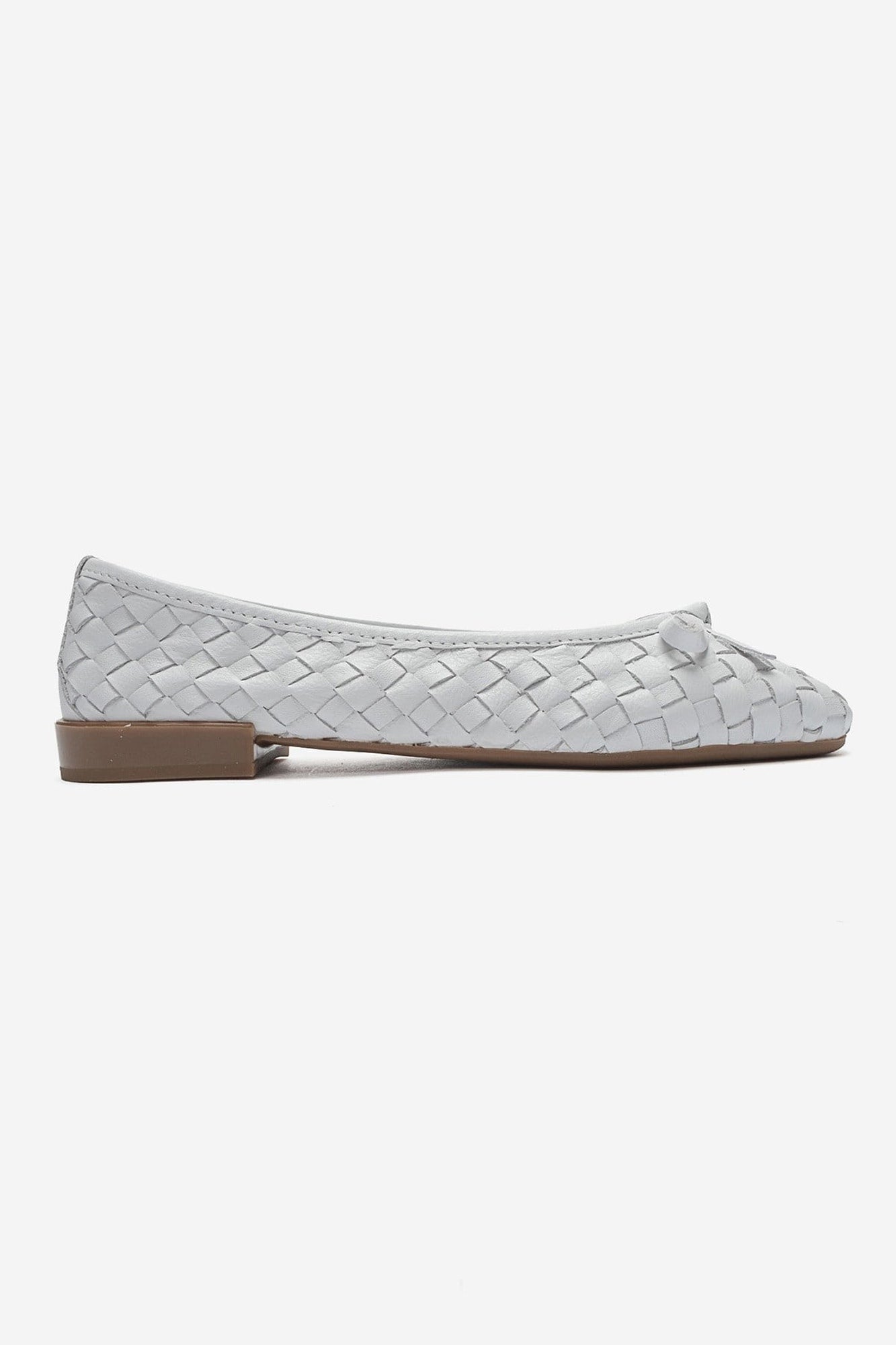 Garen - White Genuine Leather Woven Bow Ballerina Flat (Women)
