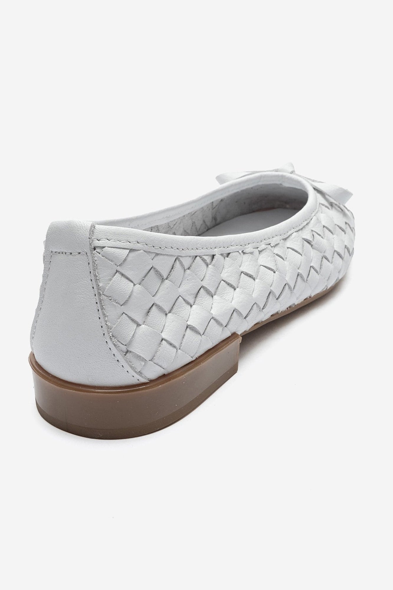 Garen - White Genuine Leather Woven Bow Ballerina Flat (Women)