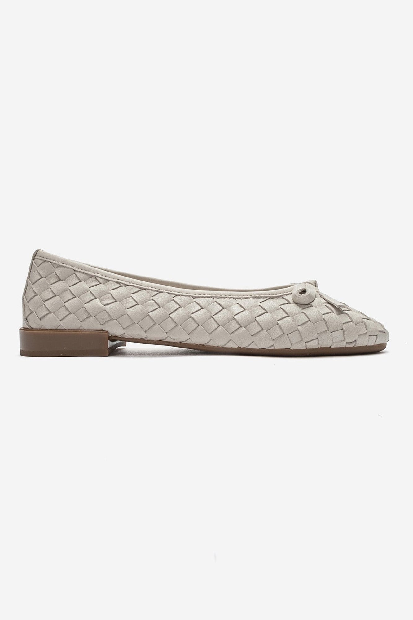 Garen - Off-White Genuine Leather Woven Bow Ballerina Flat (Women)