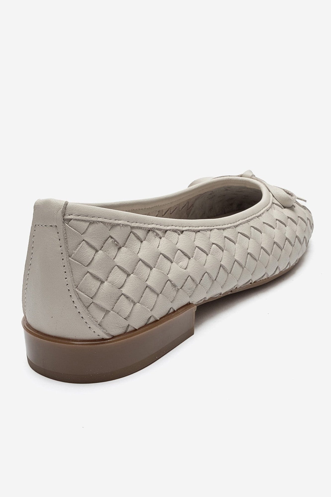 Garen - Off-White Genuine Leather Woven Bow Ballerina Flat (Women)