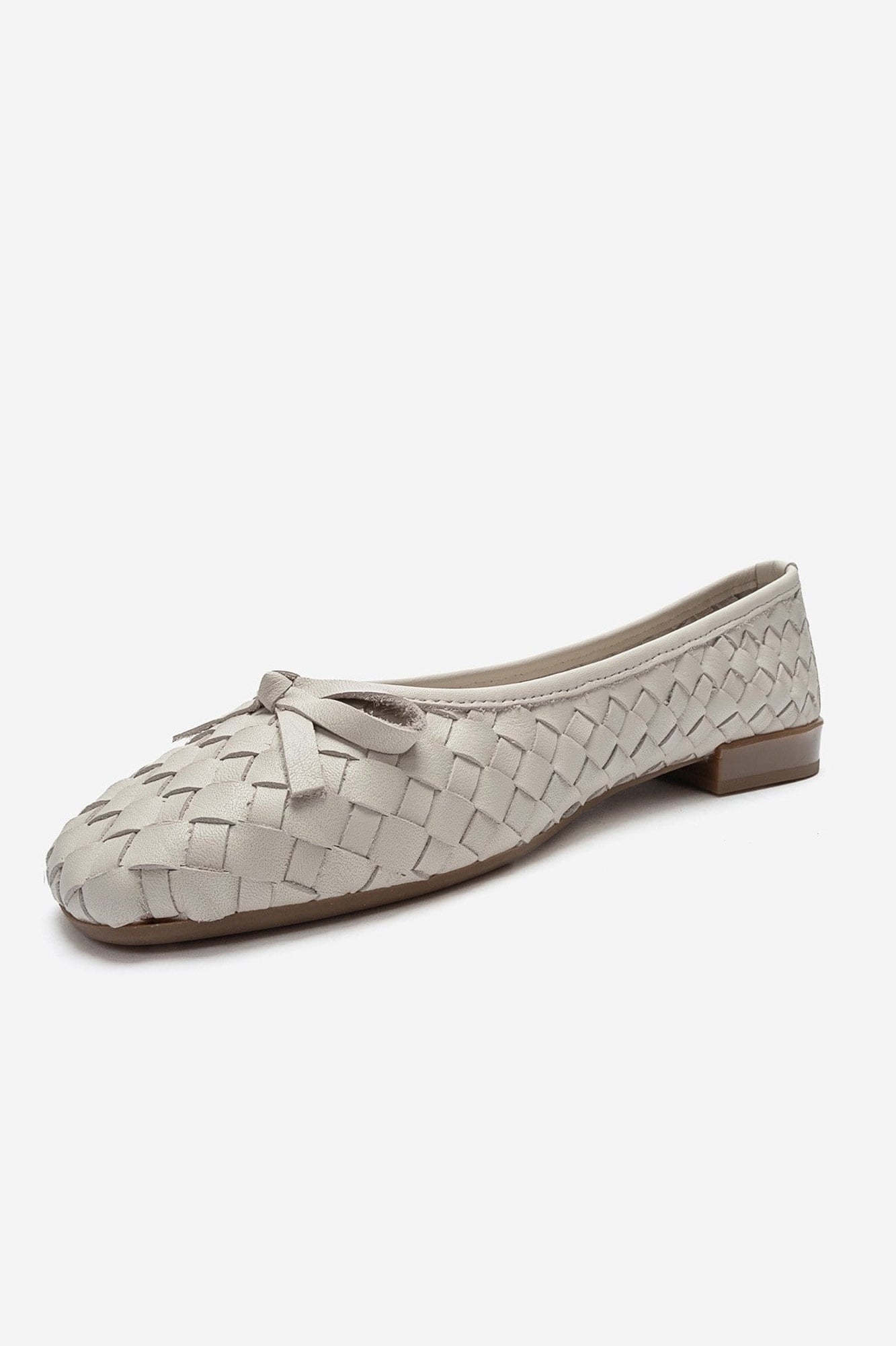Garen - Off-White Genuine Leather Woven Bow Ballerina Flat (Women)