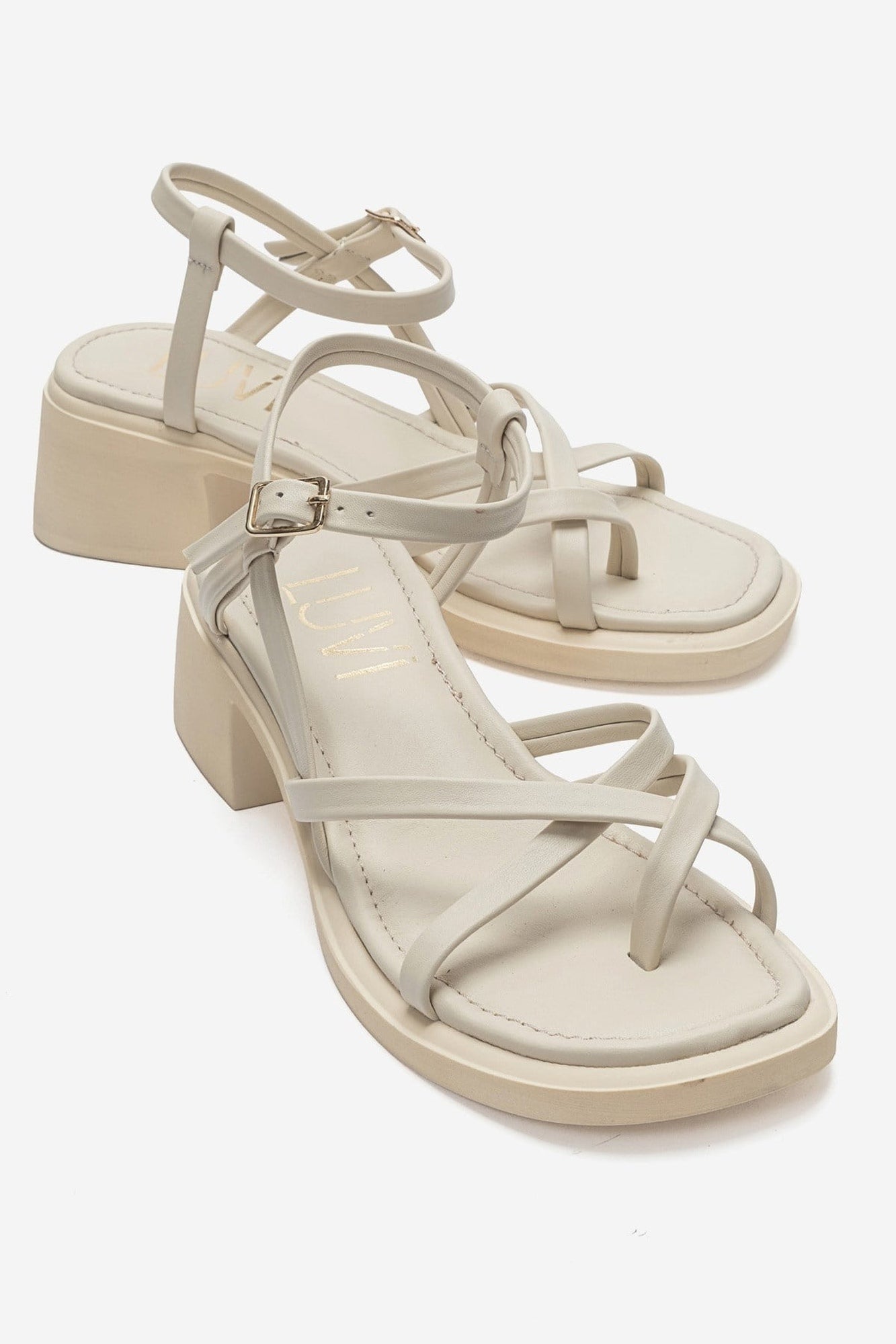 Cirelle - Beige Genuine Leather Toe-Post Block Heel Sandal (Women)