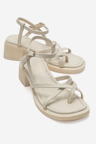 Cirelle - Beige Genuine Leather Toe-Post Block Heel Sandal (Women)