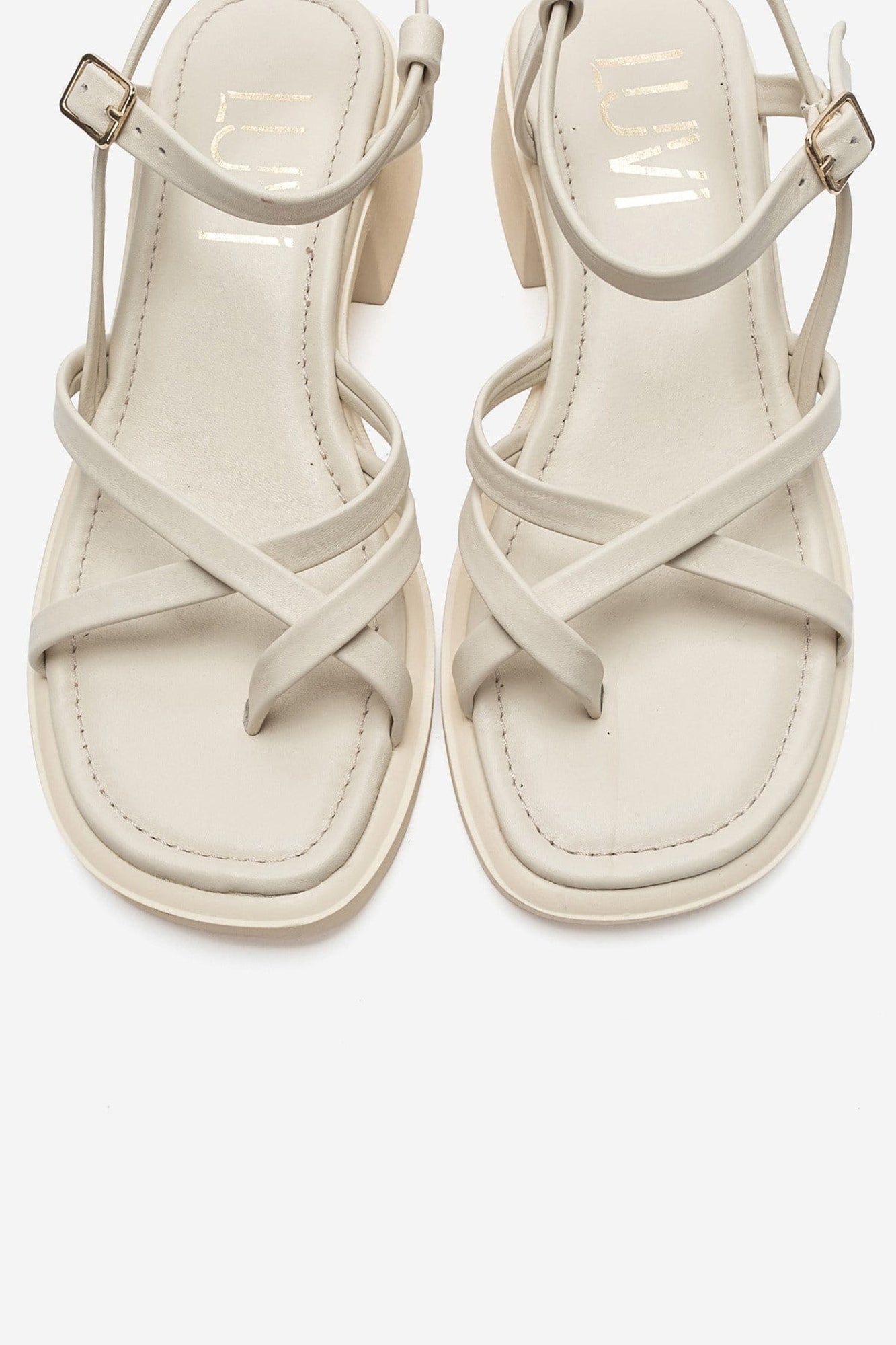Cirelle - Beige Genuine Leather Toe-Post Block Heel Sandal (Women)