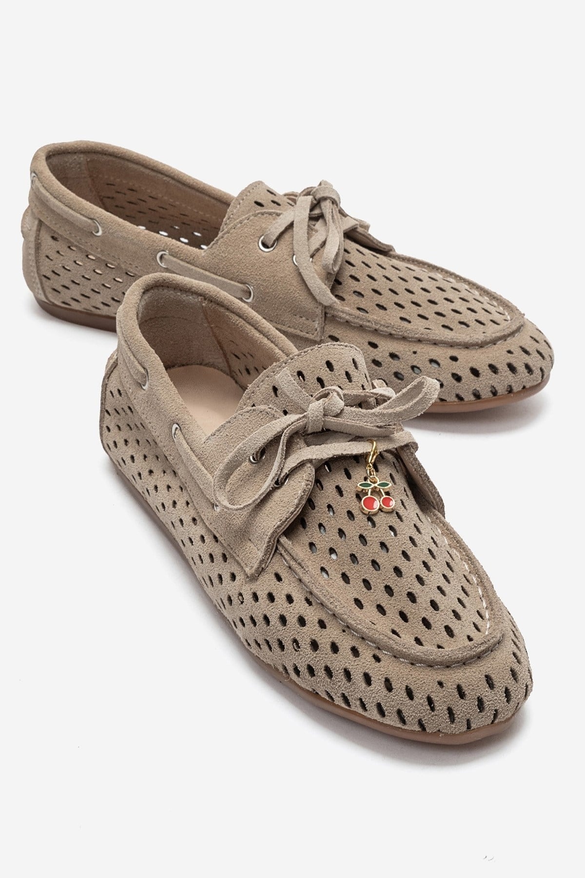 Stevo - Beige Genuine Suede Leather Lace-Up Loafer (Women)