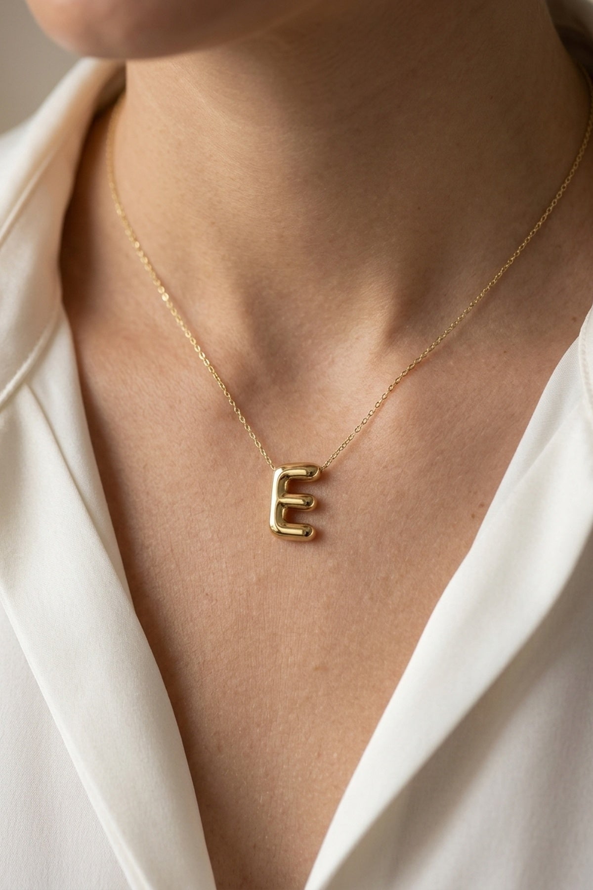 Signature 14k Gold Initial Necklace - E