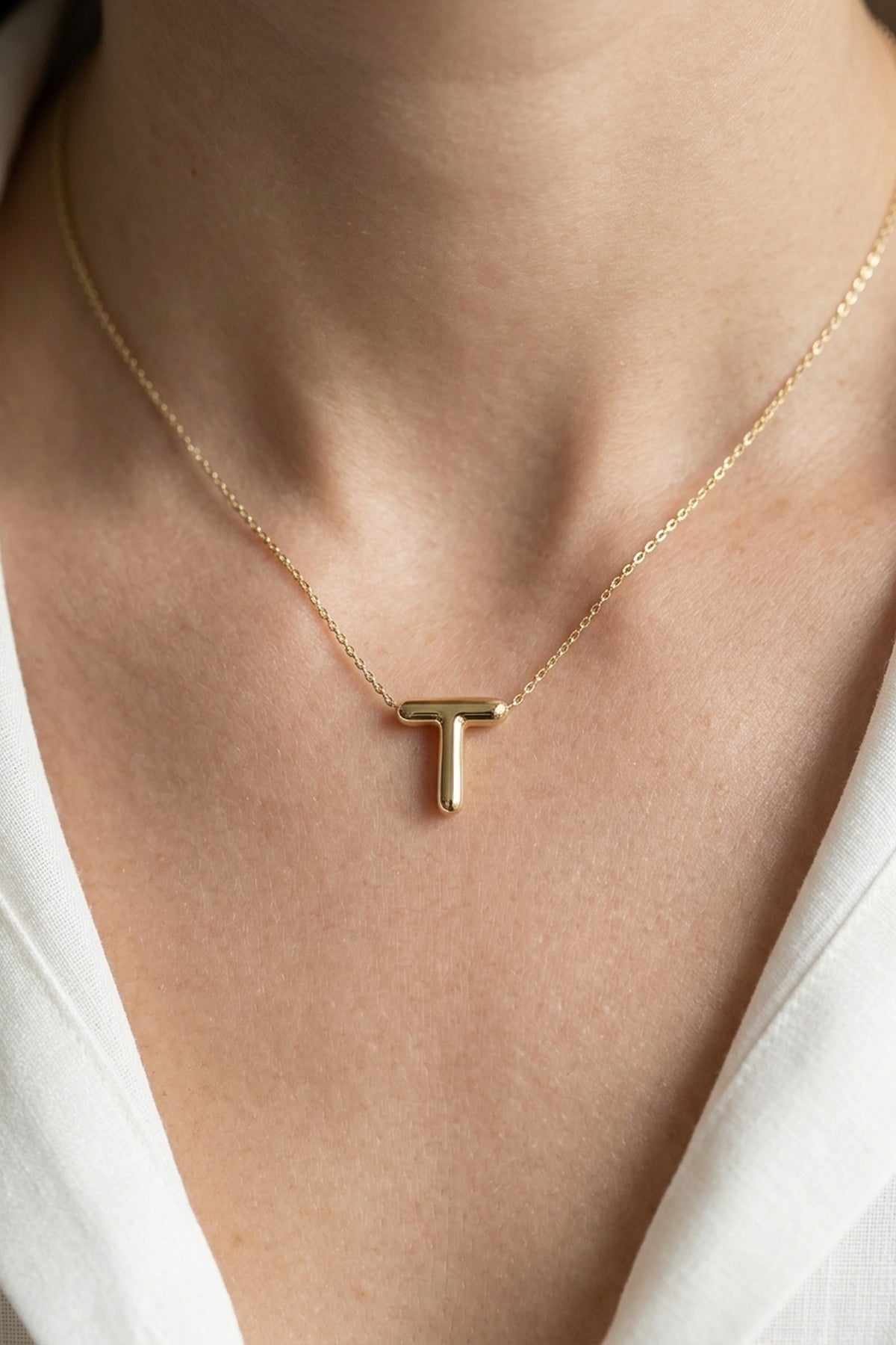 Signature 14k Gold Initial Necklace - T