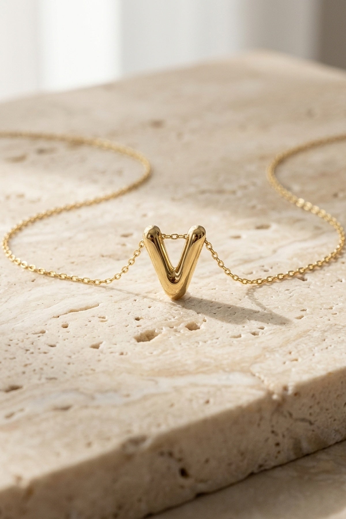 Signature 14k Gold Initial Necklace - V