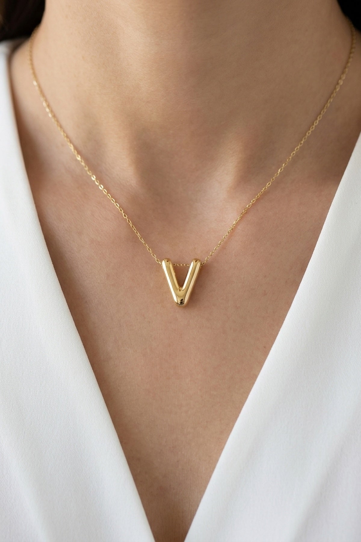 Signature 14k Gold Initial Necklace - V