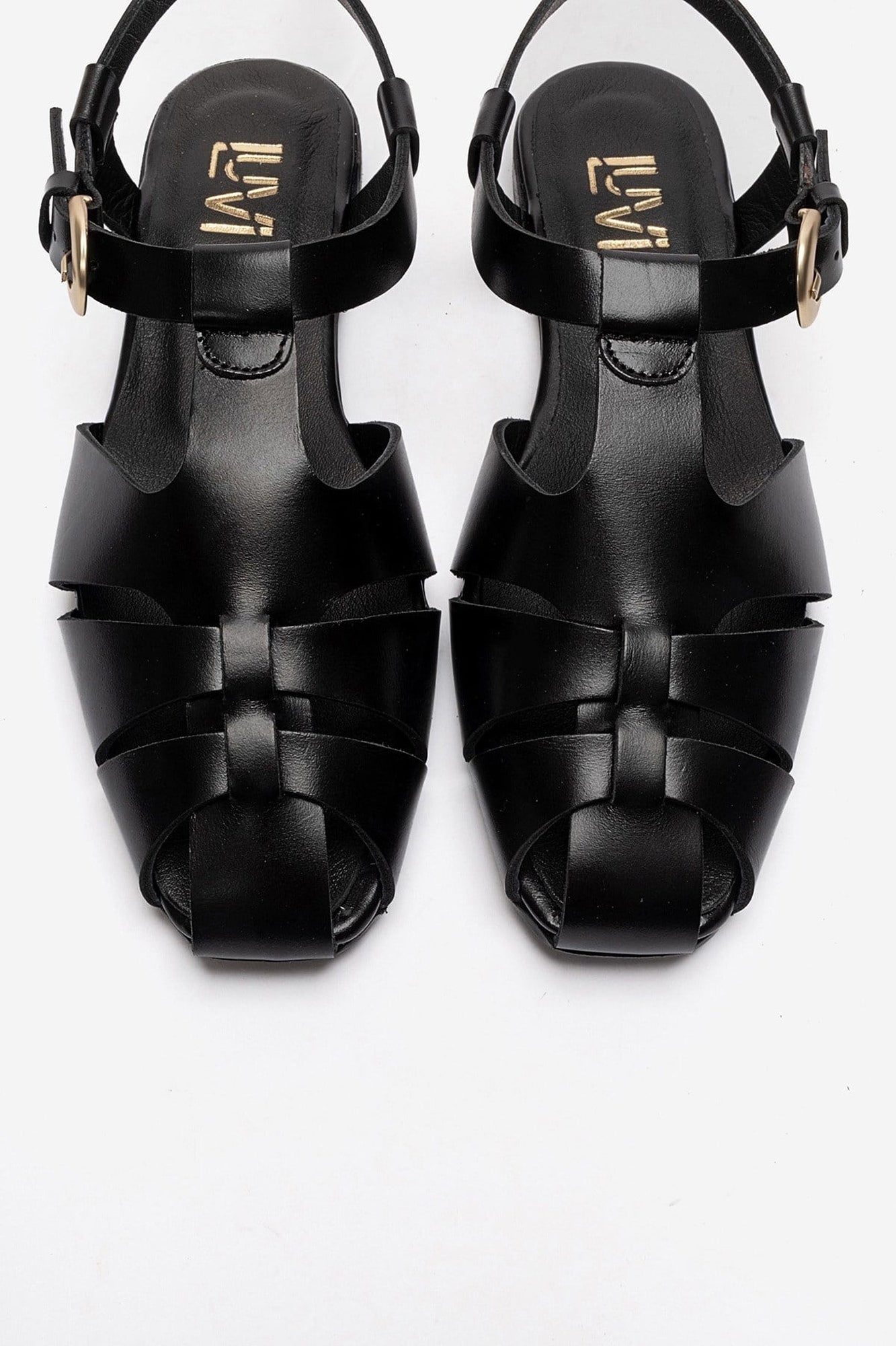 JANDOR - Black Genuine Leather Ankle-Strap Flat Sandal (Women)