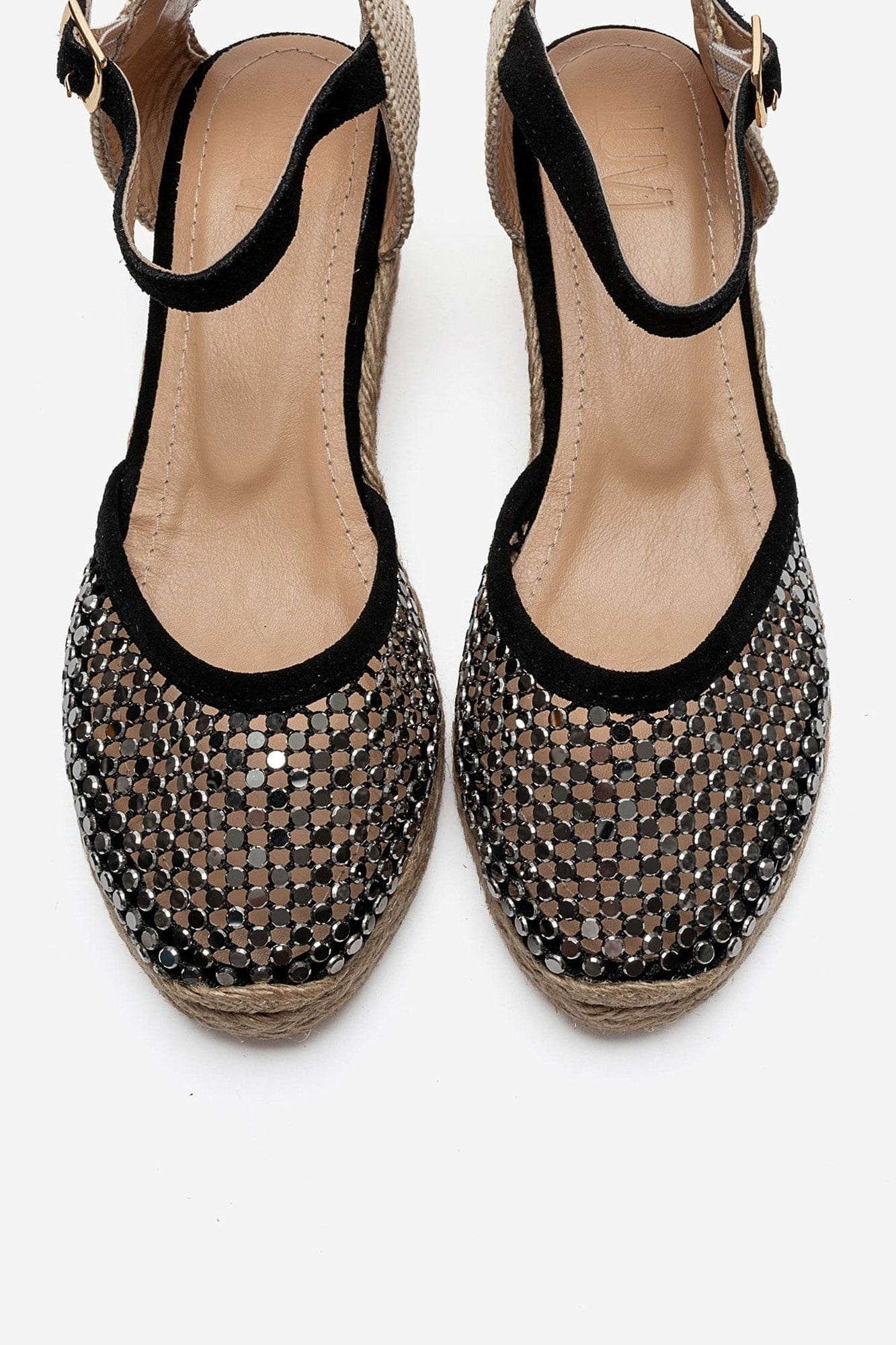 DRELIX - Black Genuine Leather Wedge Heel Espadrille Sandal (Women)