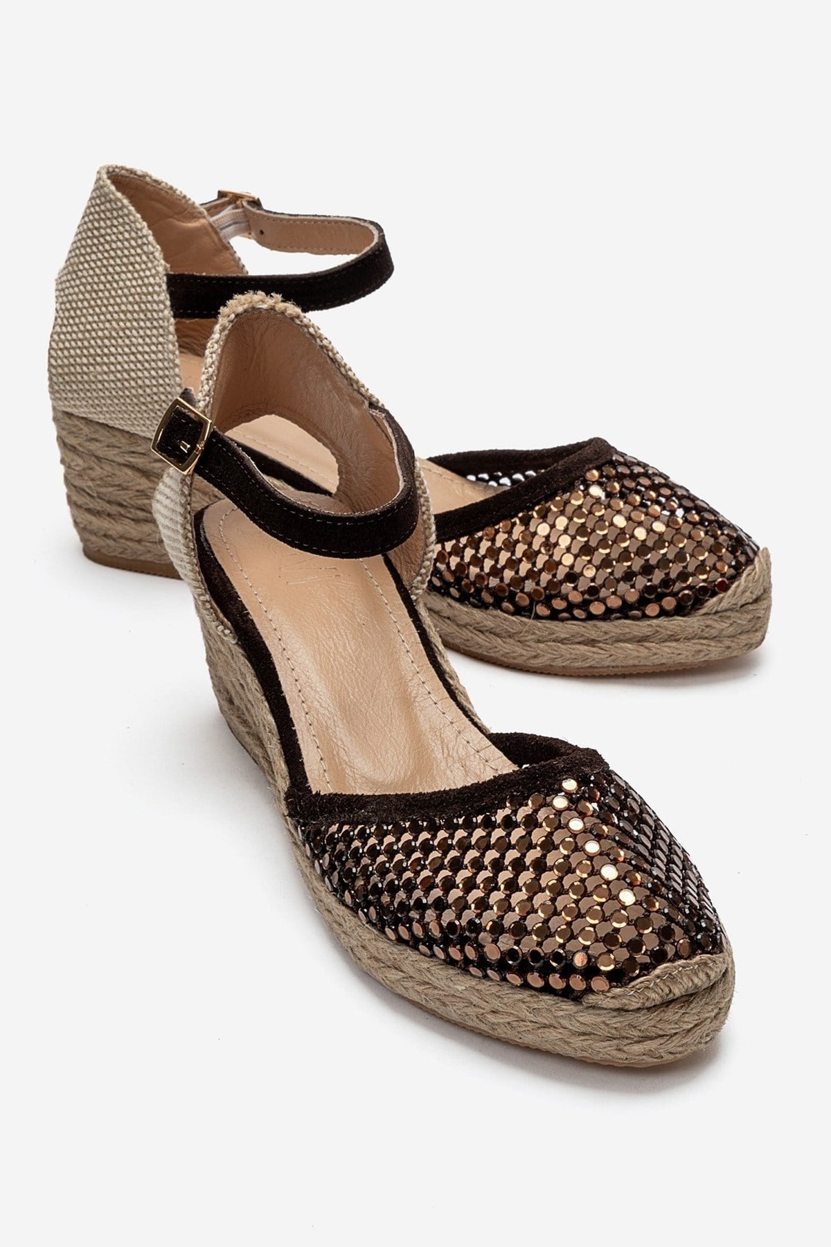 DRELIX - Cognac Genuine Leather Wedge Heel Espadrille Sandal (Women)